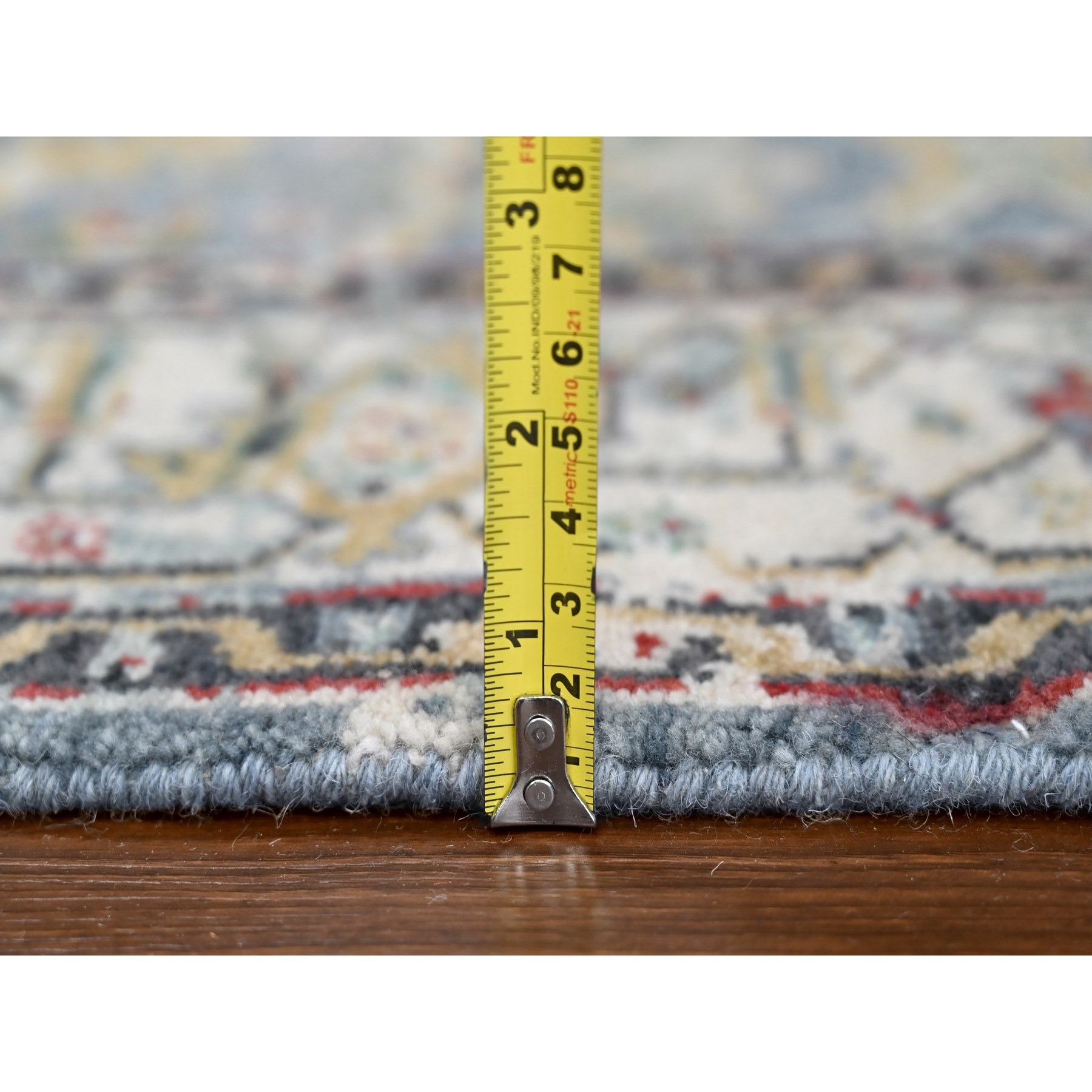 4'x5'9" Grayish Blue, Organic Wool, Denser Weave, Broken and Erased Persian Heriz, Soft Color Palette, Hand Knotted, All Over Design, Oriental Rug Sh10035