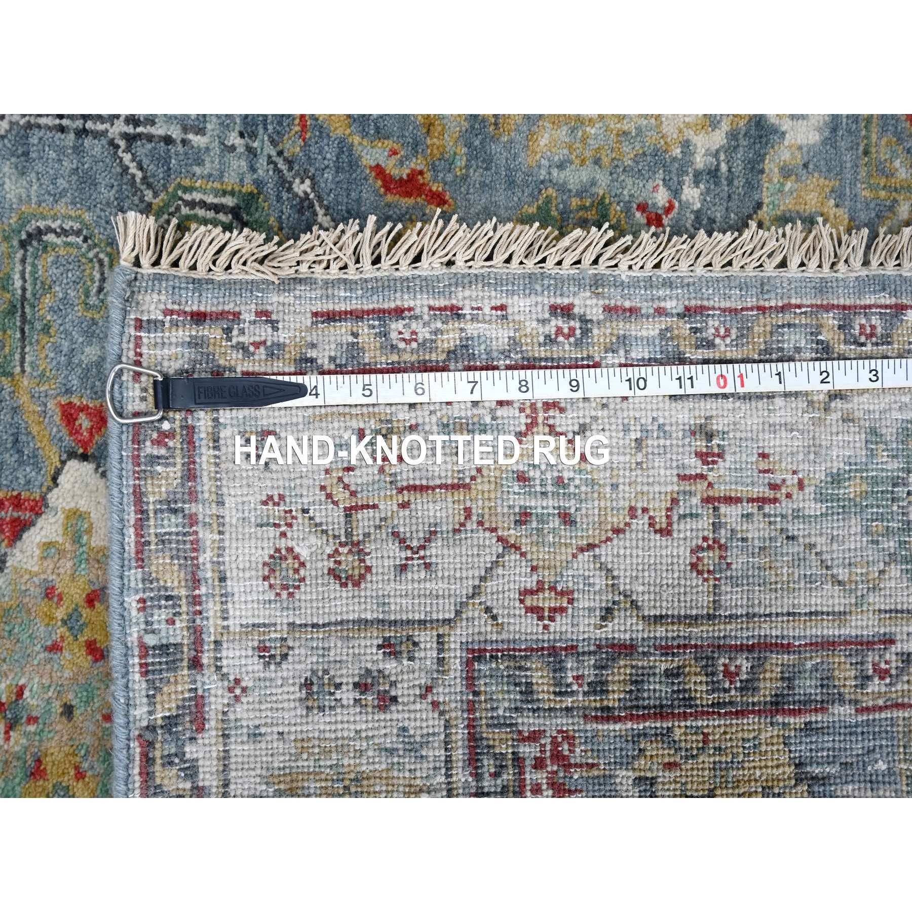 4'x5'9" Grayish Blue, Organic Wool, Denser Weave, Broken and Erased Persian Heriz, Soft Color Palette, Hand Knotted, All Over Design, Oriental Rug Sh10035