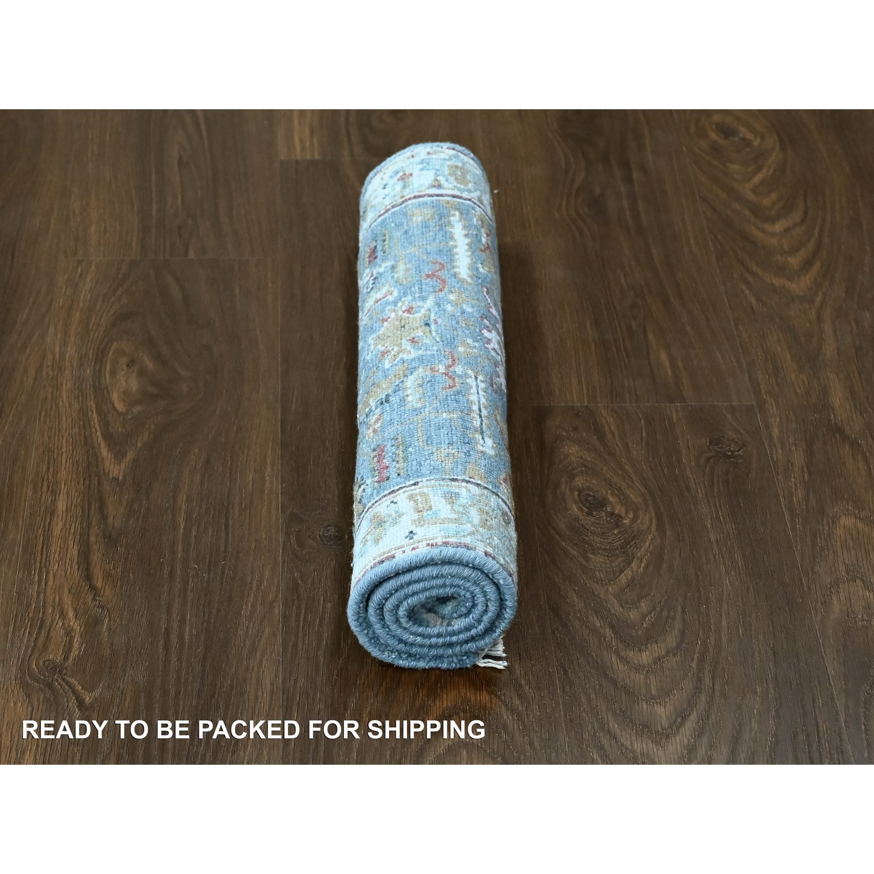 2'x3' Grayish Blue with Soft Color Palette, Organic Wool, Denser Weave, Broken and Erased Persian Heriz, All Over Design, Hand Knotted, Mat, Oriental Rug Sh10037