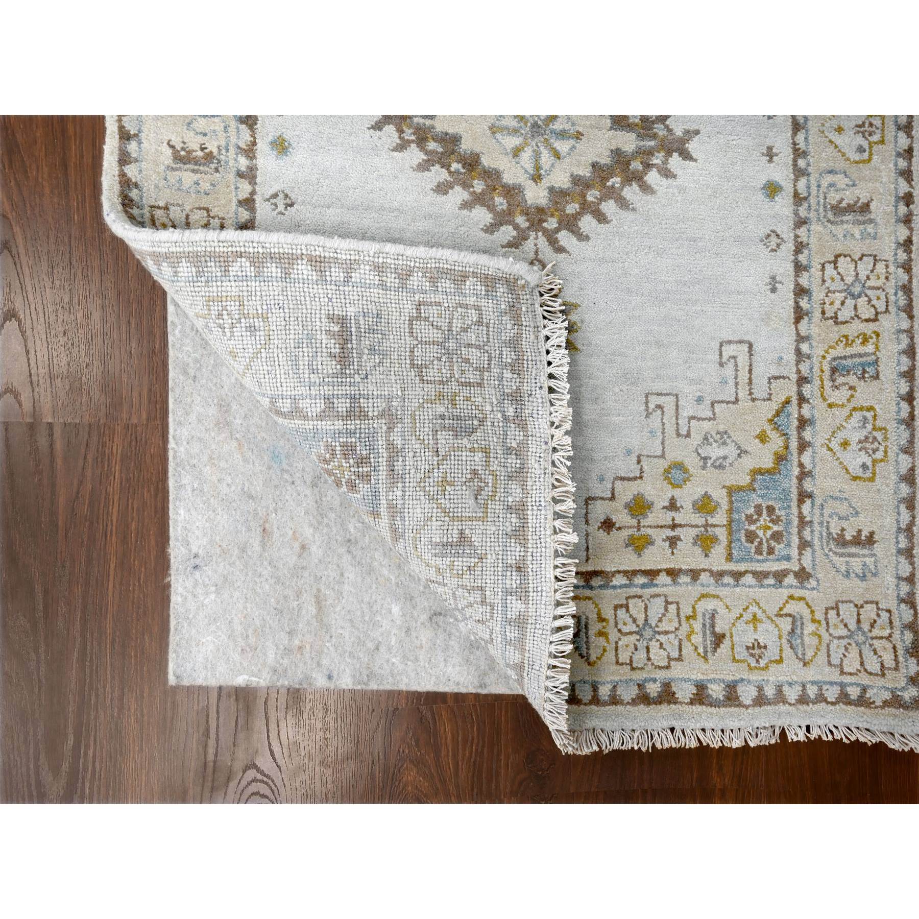 2'9"x18' White Gray, Organic Wool, Hand Knotted, Persian Village Inspired, Geometric Elements Design, Natural Dyes, Denser Weave, XL Runner, Oriental Rug Sh10039