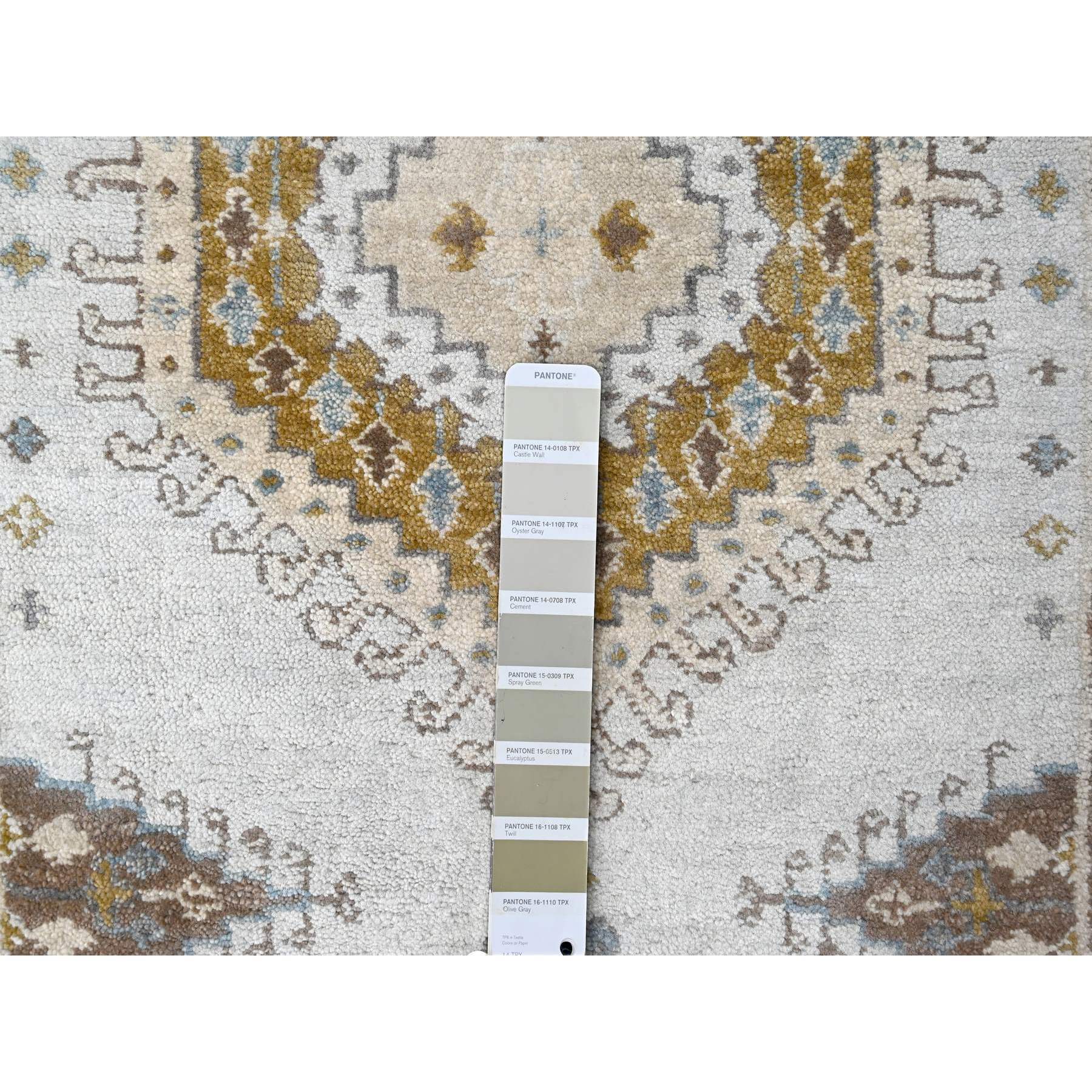 2'9"x18' White Gray, Organic Wool, Hand Knotted, Persian Village Inspired, Geometric Elements Design, Natural Dyes, Denser Weave, XL Runner, Oriental Rug Sh10039