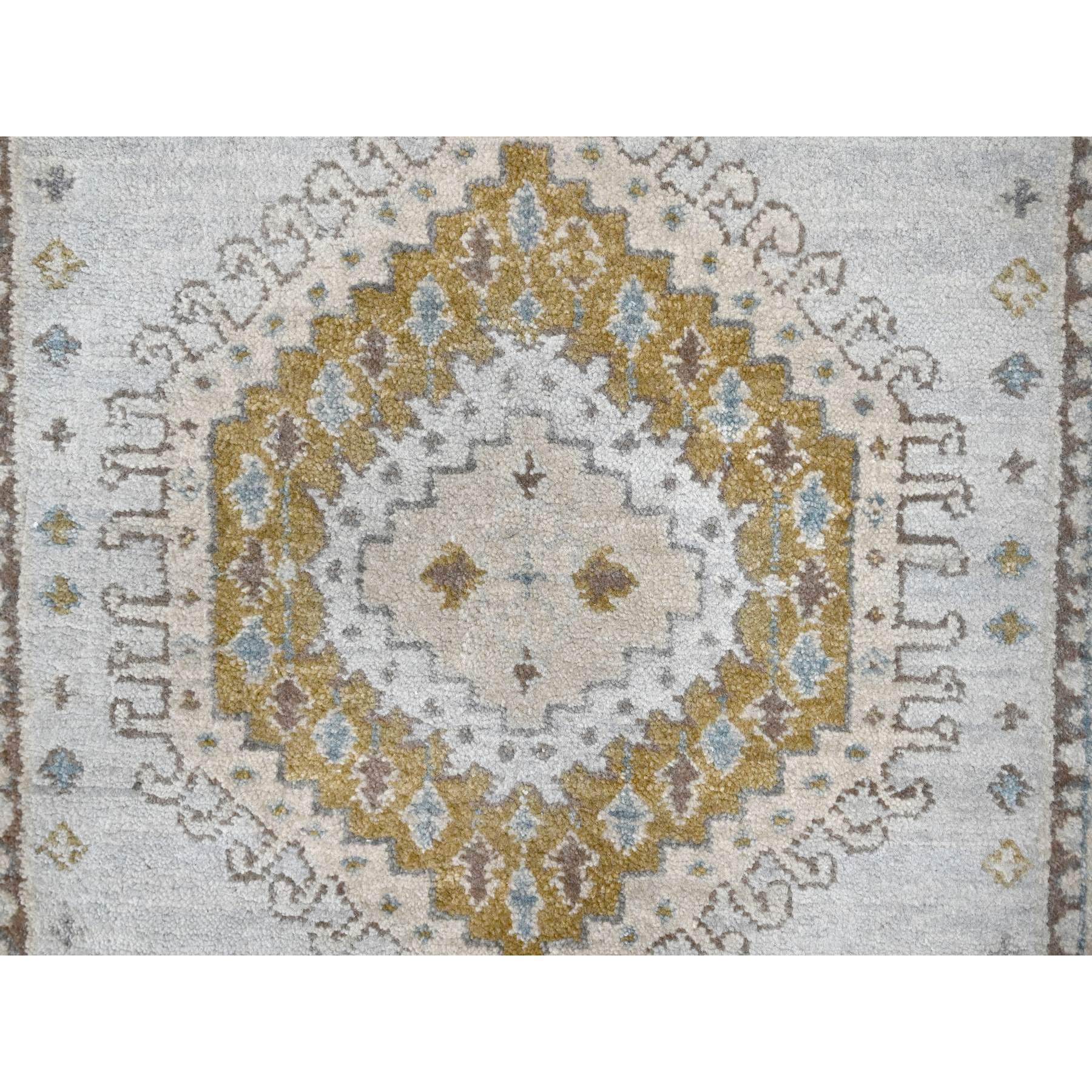 2'9"x18' White Gray, Organic Wool, Hand Knotted, Persian Village Inspired, Geometric Elements Design, Natural Dyes, Denser Weave, XL Runner, Oriental Rug Sh10039