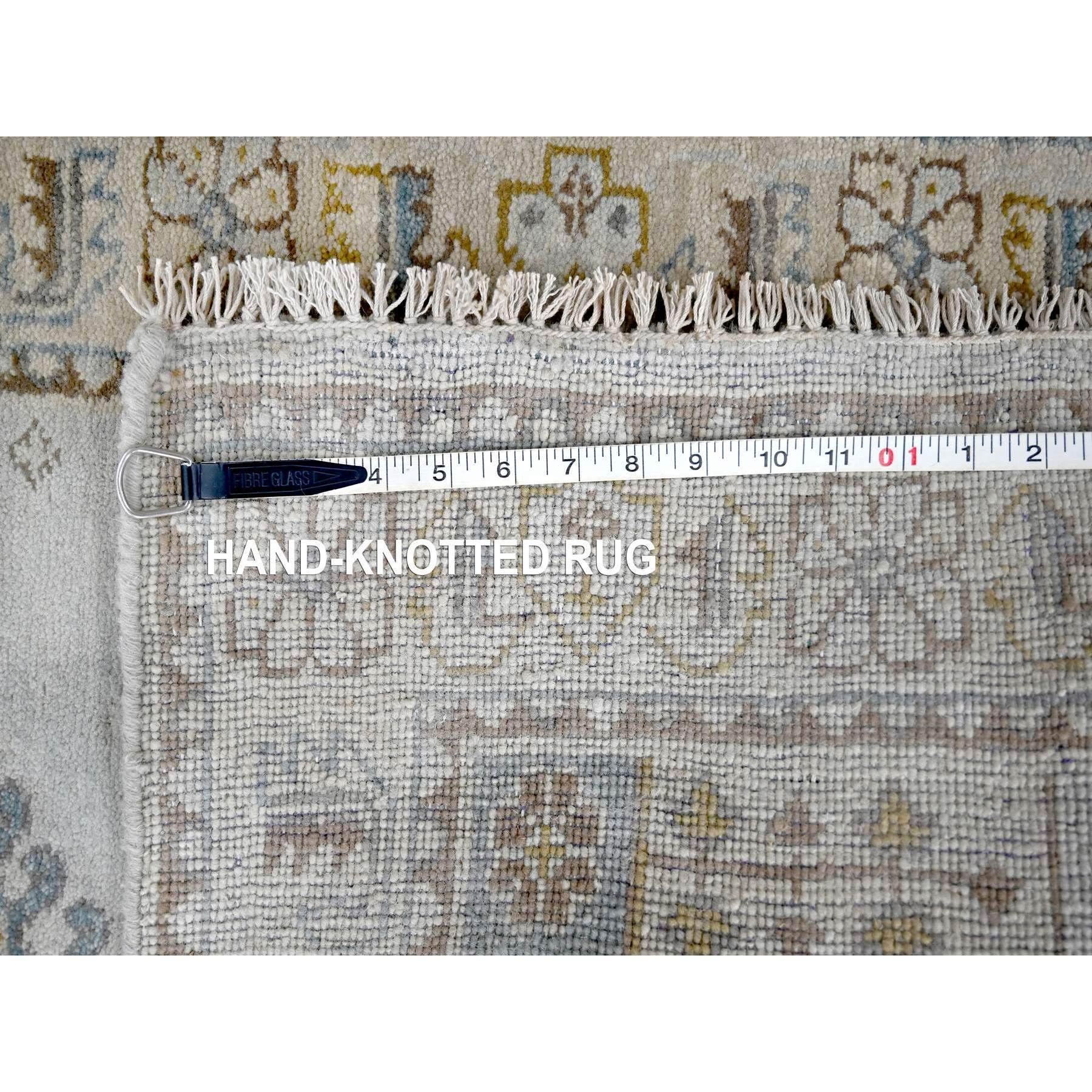 2'9"x18' White Gray, Organic Wool, Hand Knotted, Persian Village Inspired, Geometric Elements Design, Natural Dyes, Denser Weave, XL Runner, Oriental Rug Sh10039