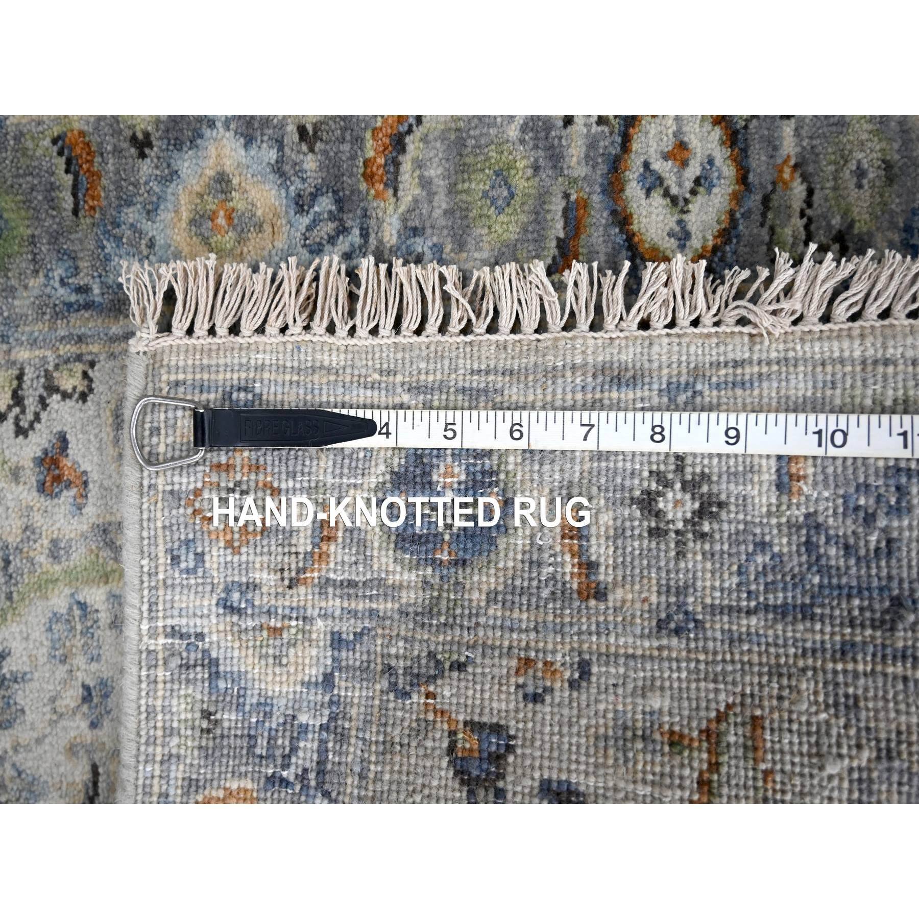 2'x3' Ice Gray, Oushak with Floral Motifs, Natural Wool, Hand Knotted, Denser Weave, Mat, Oriental Rug Sh10044
