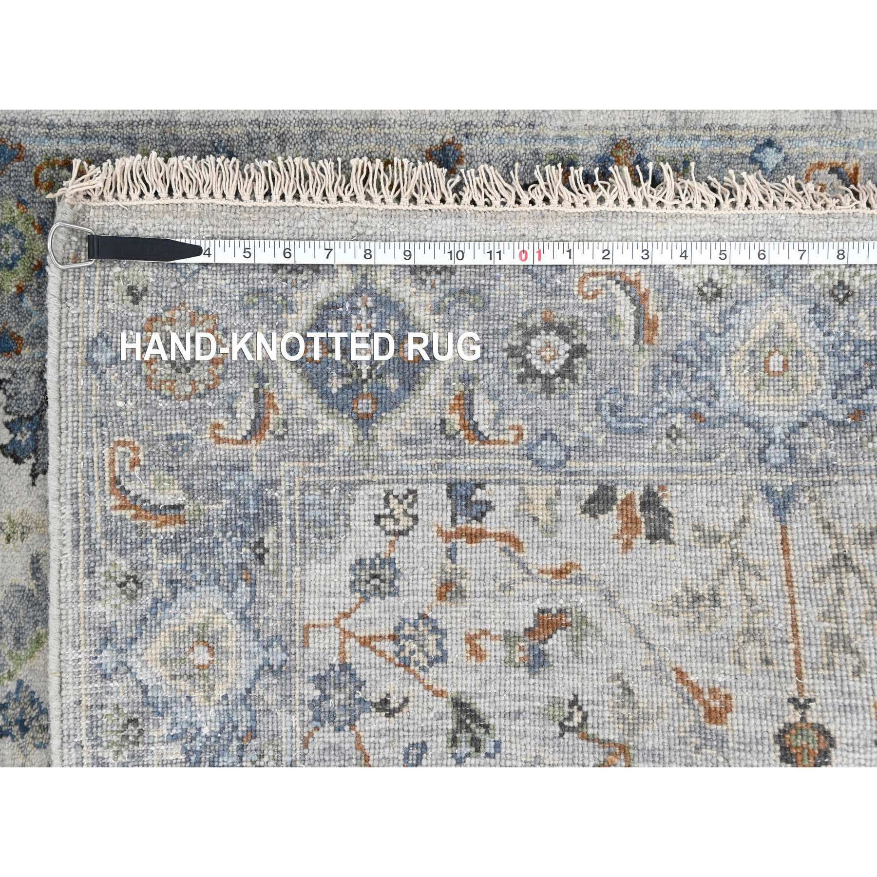3'x4'10" Platinum Gray, Denser Weave, Oushak with Floral Motifs, Natural Wool, Hand Knotted, Oriental Rug Sh10045