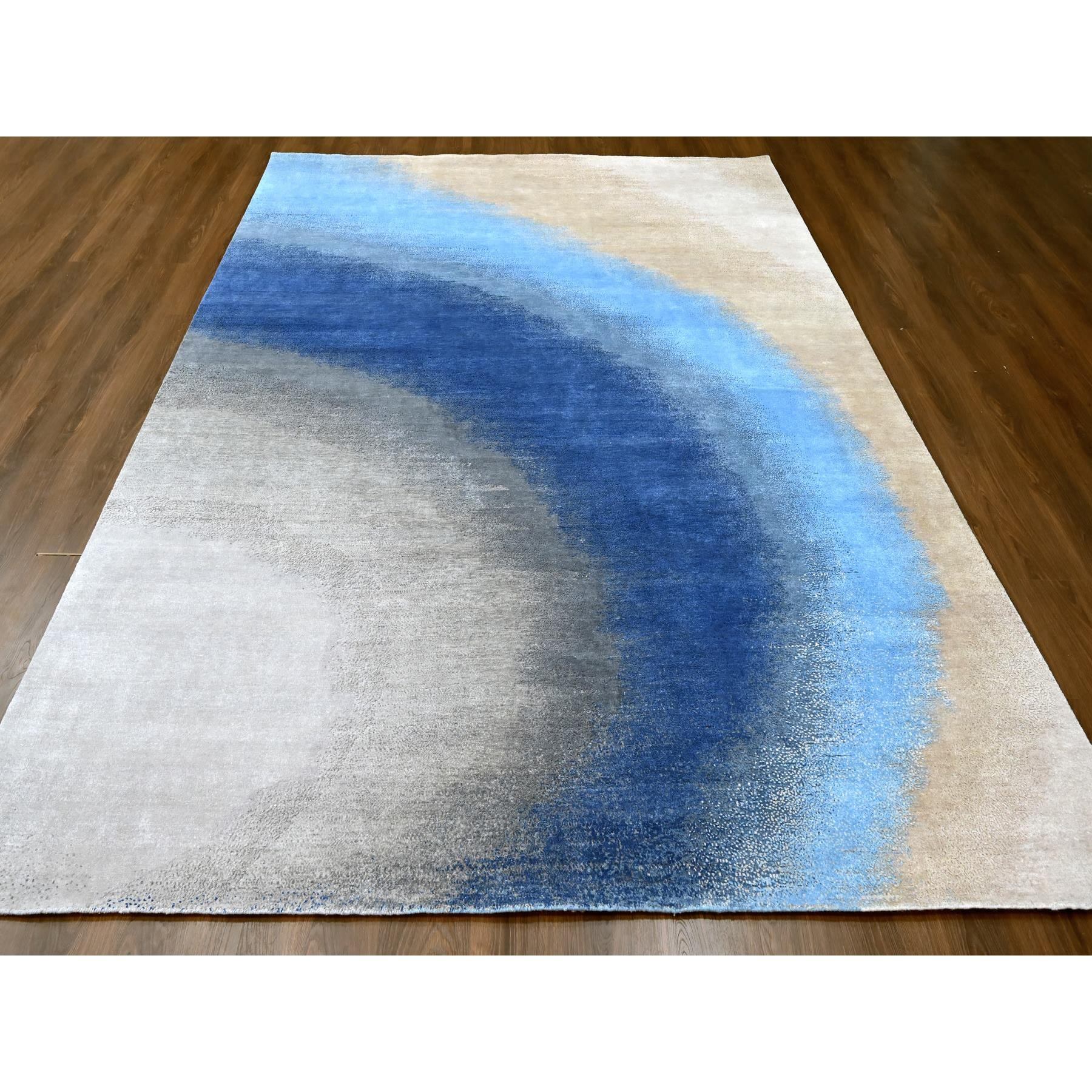 9'x11'10" THE SKY AND OCEAN, Modern Gradation Design, Thick and Plush, 100% Wool, Hand Knotted, Oriental Rug Sh10060