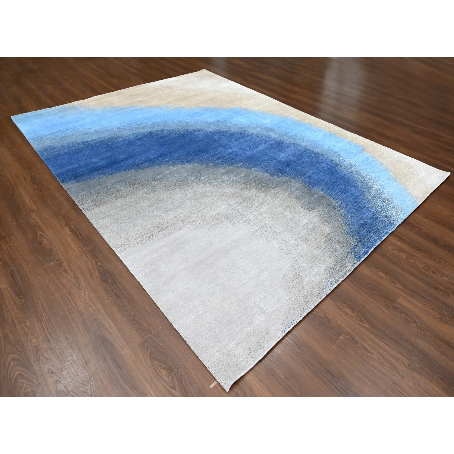 9'x11'10" THE SKY AND OCEAN, Modern Gradation Design, Thick and Plush, 100% Wool, Hand Knotted, Oriental Rug Sh10060