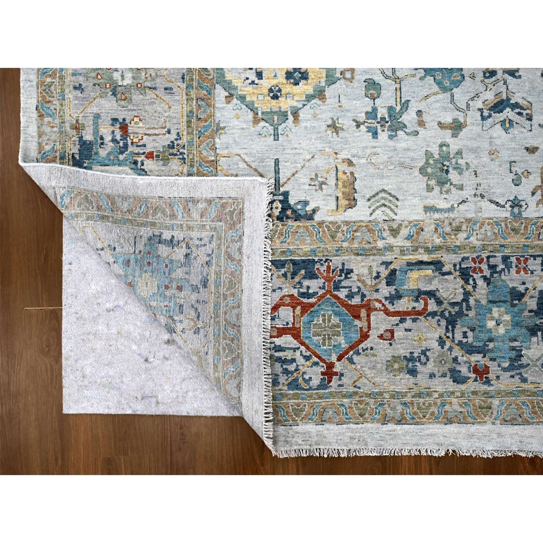 11'10"x15' Heavenly Gray, Broken and Erased Persian Heriz Design, Natural Wool, Soft Color Pallet, Hand Knotted, Densely Woven, Oversized, Oriental Rug Sh10061