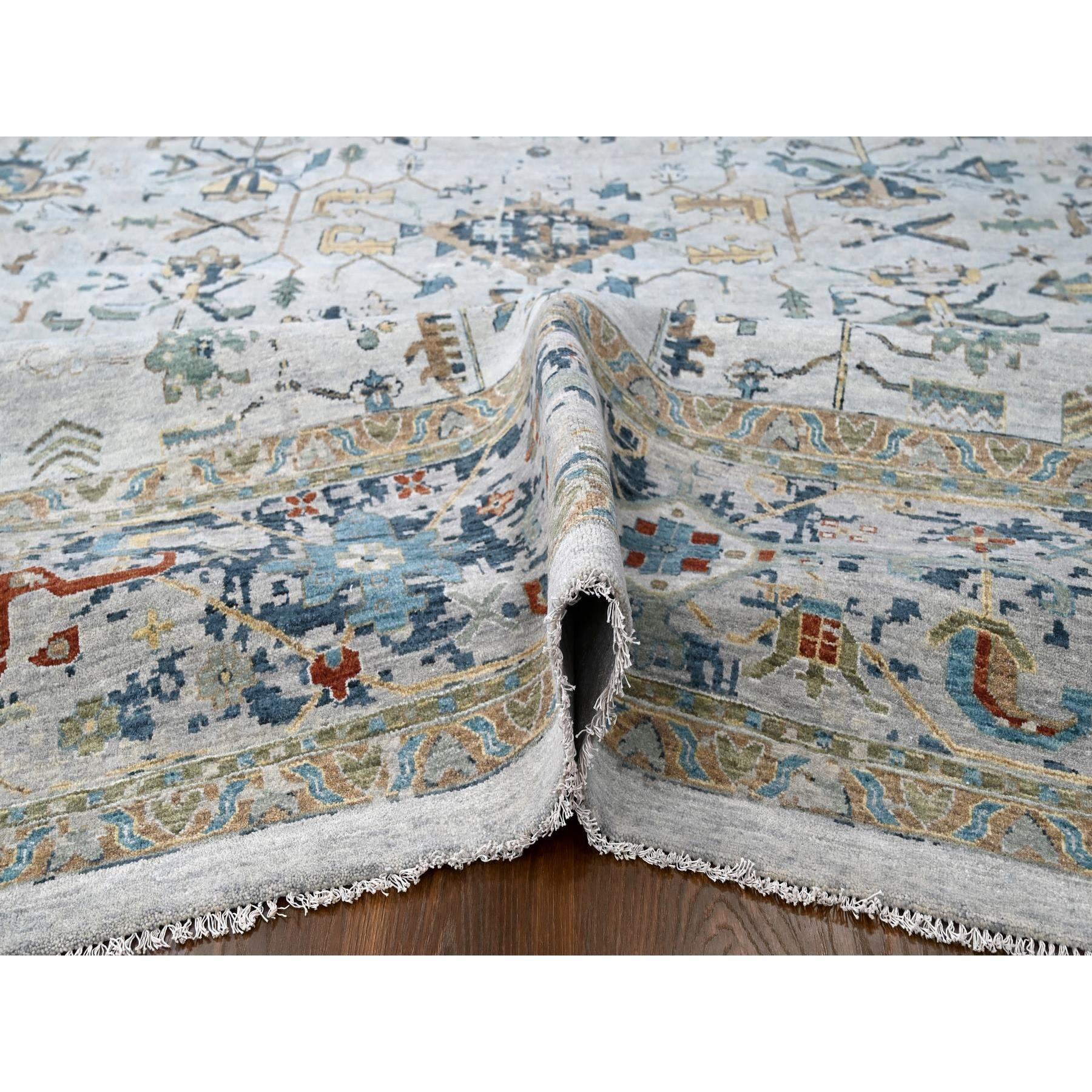 11'10"x15' Heavenly Gray, Broken and Erased Persian Heriz Design, Natural Wool, Soft Color Pallet, Hand Knotted, Densely Woven, Oversized, Oriental Rug Sh10061