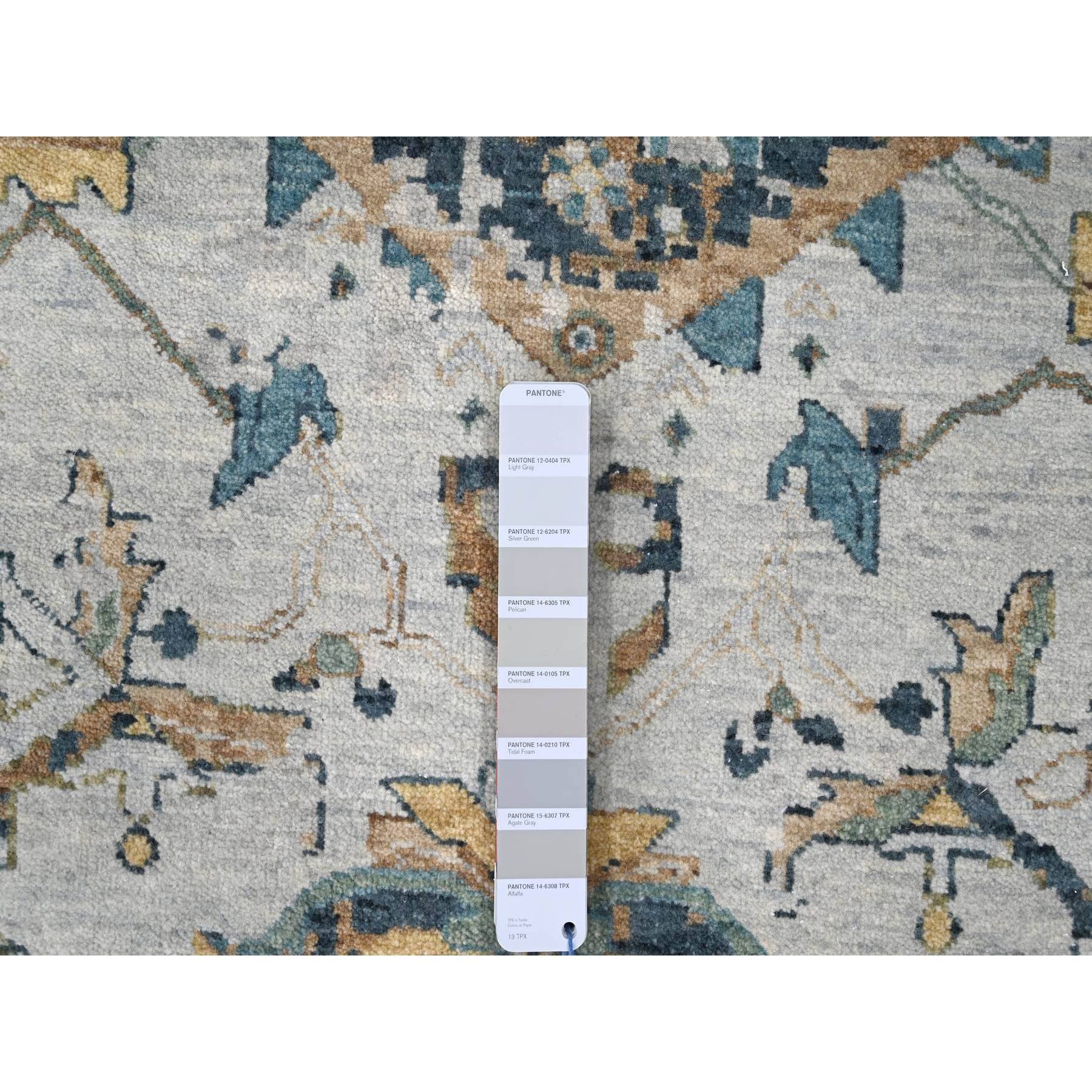 11'10"x15' Heavenly Gray, Broken and Erased Persian Heriz Design, Natural Wool, Soft Color Pallet, Hand Knotted, Densely Woven, Oversized, Oriental Rug Sh10061