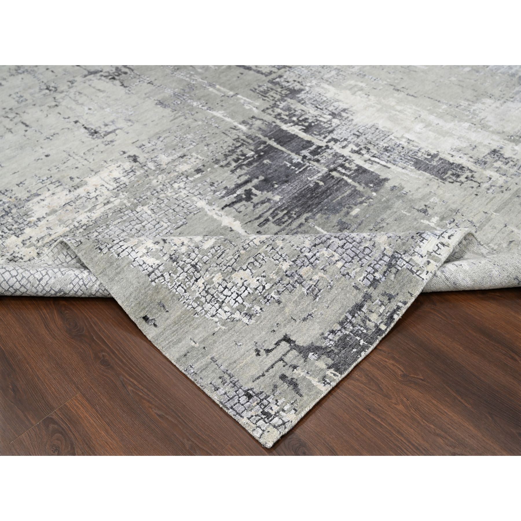9'1"x11'10" Medium Gray, Abstract with Mosaic Design, Wool and Silk, Hand Knotted, Oriental Rug Sh10063