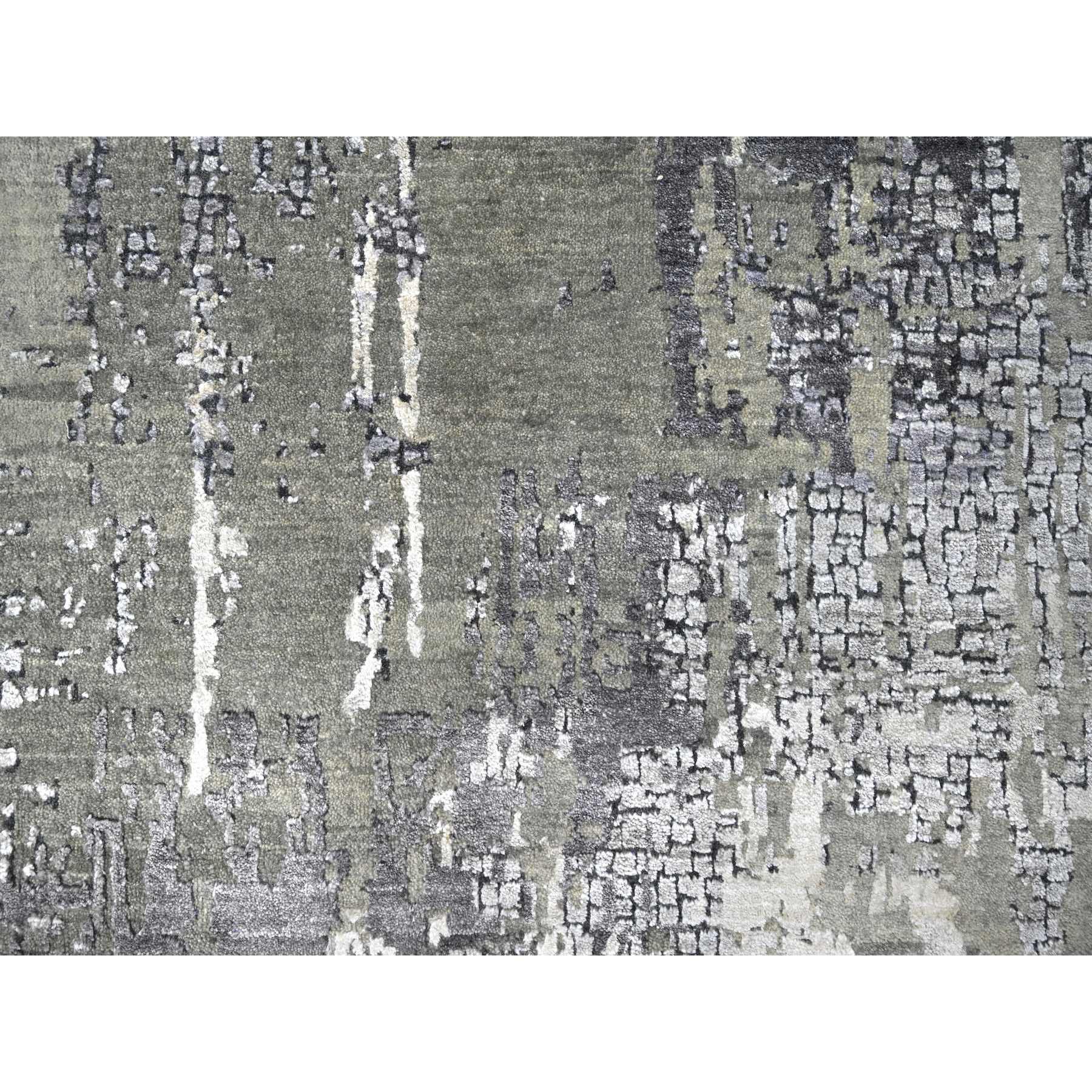 9'1"x11'10" Medium Gray, Abstract with Mosaic Design, Wool and Silk, Hand Knotted, Oriental Rug Sh10063