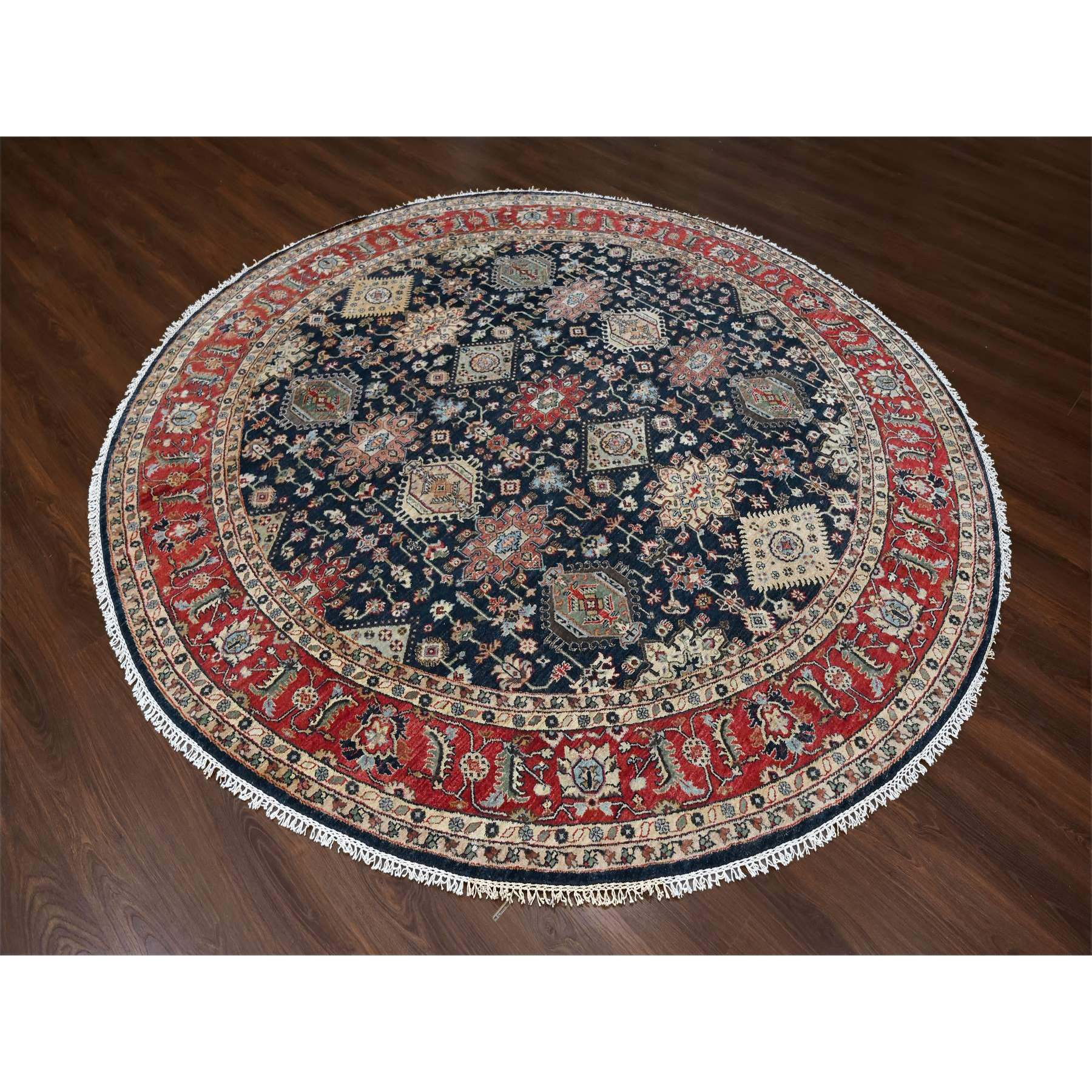 10'x10' Power Black, Hand Knotted, Karajeh Design with All Over Pattern, Vegetable Dyes, Soft Pile, 100% Wool, Round, Oriental Rug Sh10065