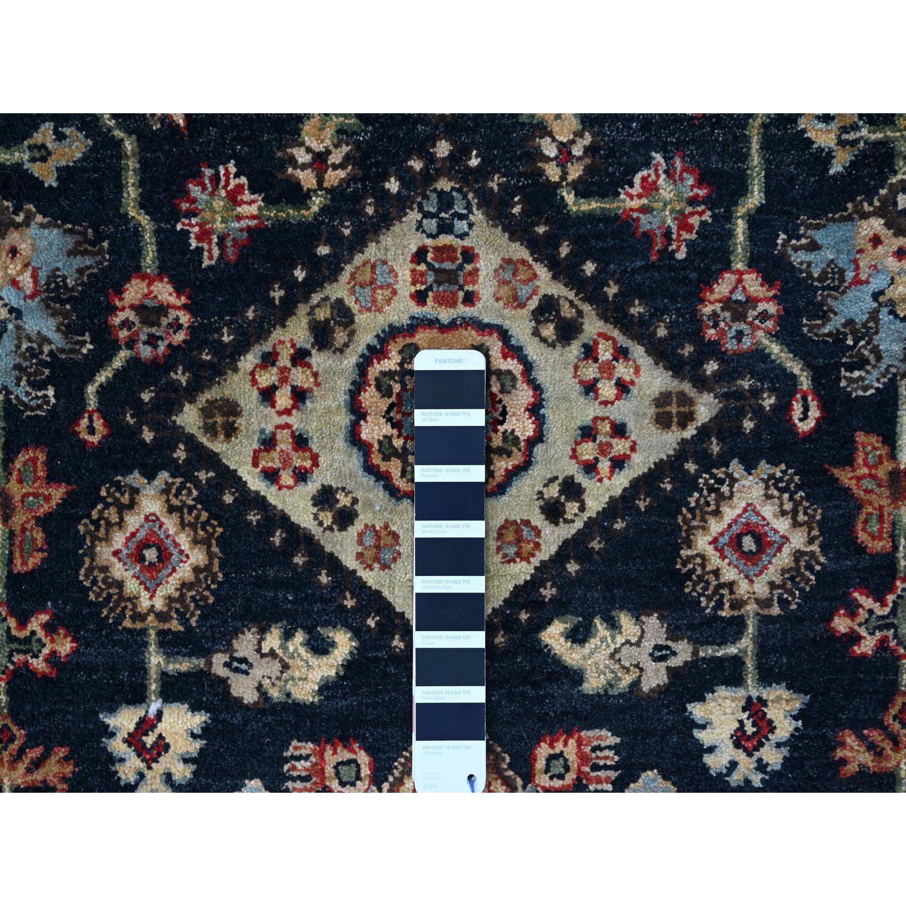 10'x10' Power Black, Hand Knotted, Karajeh Design with All Over Pattern, Vegetable Dyes, Soft Pile, 100% Wool, Round, Oriental Rug Sh10065