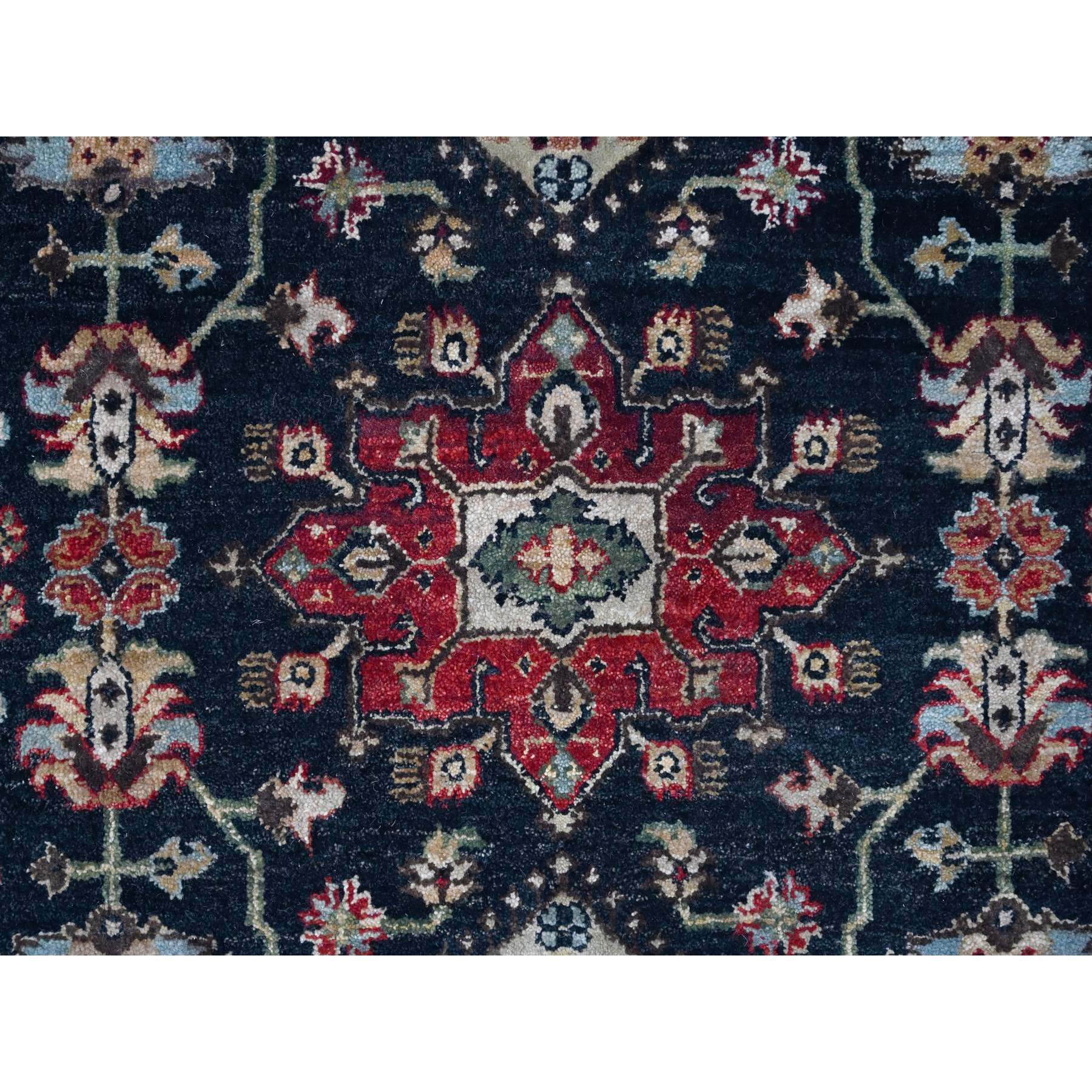 10'x10' Power Black, Hand Knotted, Karajeh Design with All Over Pattern, Vegetable Dyes, Soft Pile, 100% Wool, Round, Oriental Rug Sh10065