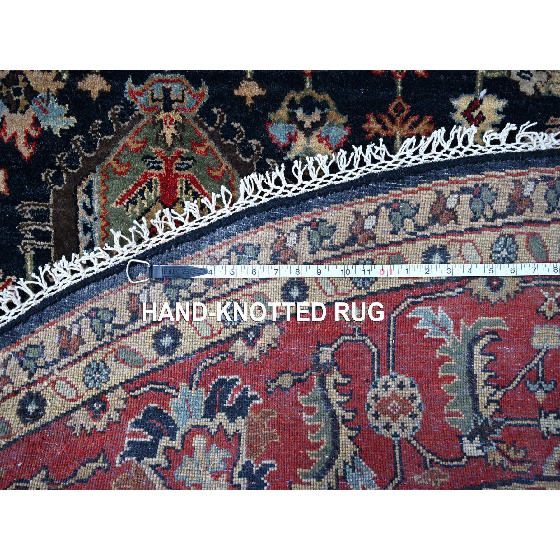 10'x10' Power Black, Hand Knotted, Karajeh Design with All Over Pattern, Vegetable Dyes, Soft Pile, 100% Wool, Round, Oriental Rug Sh10065