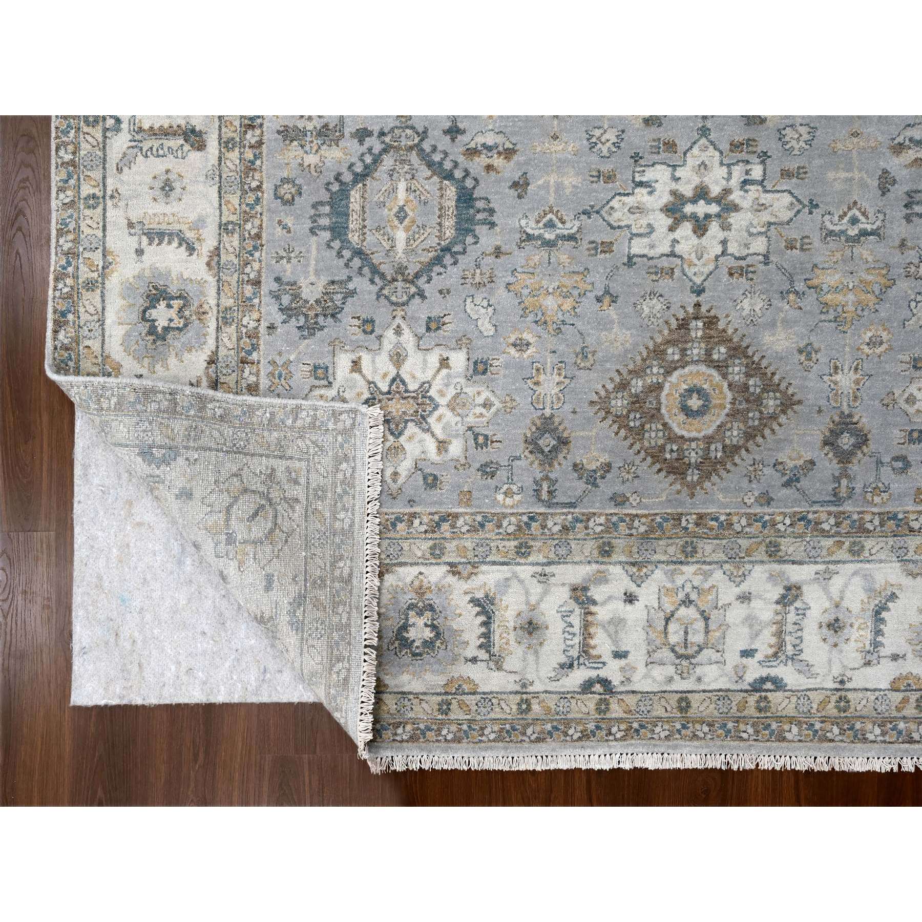 8'x10'1" Cloud Gray, Karajeh and Geometric Design, Organic Wool, Hand Knotted, Oriental Rug Sh10066