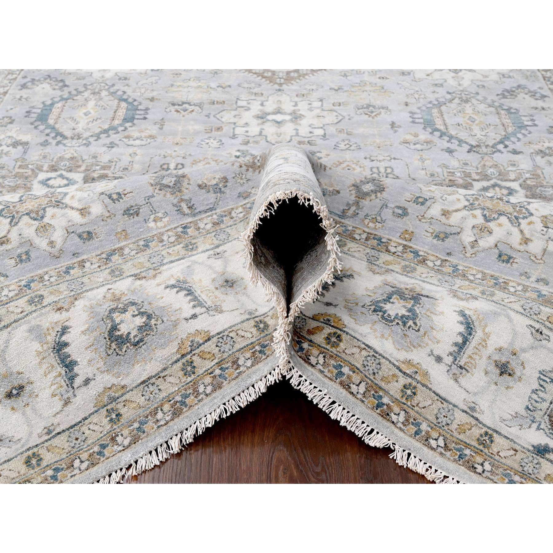 8'x10'1" Cloud Gray, Karajeh and Geometric Design, Organic Wool, Hand Knotted, Oriental Rug Sh10066