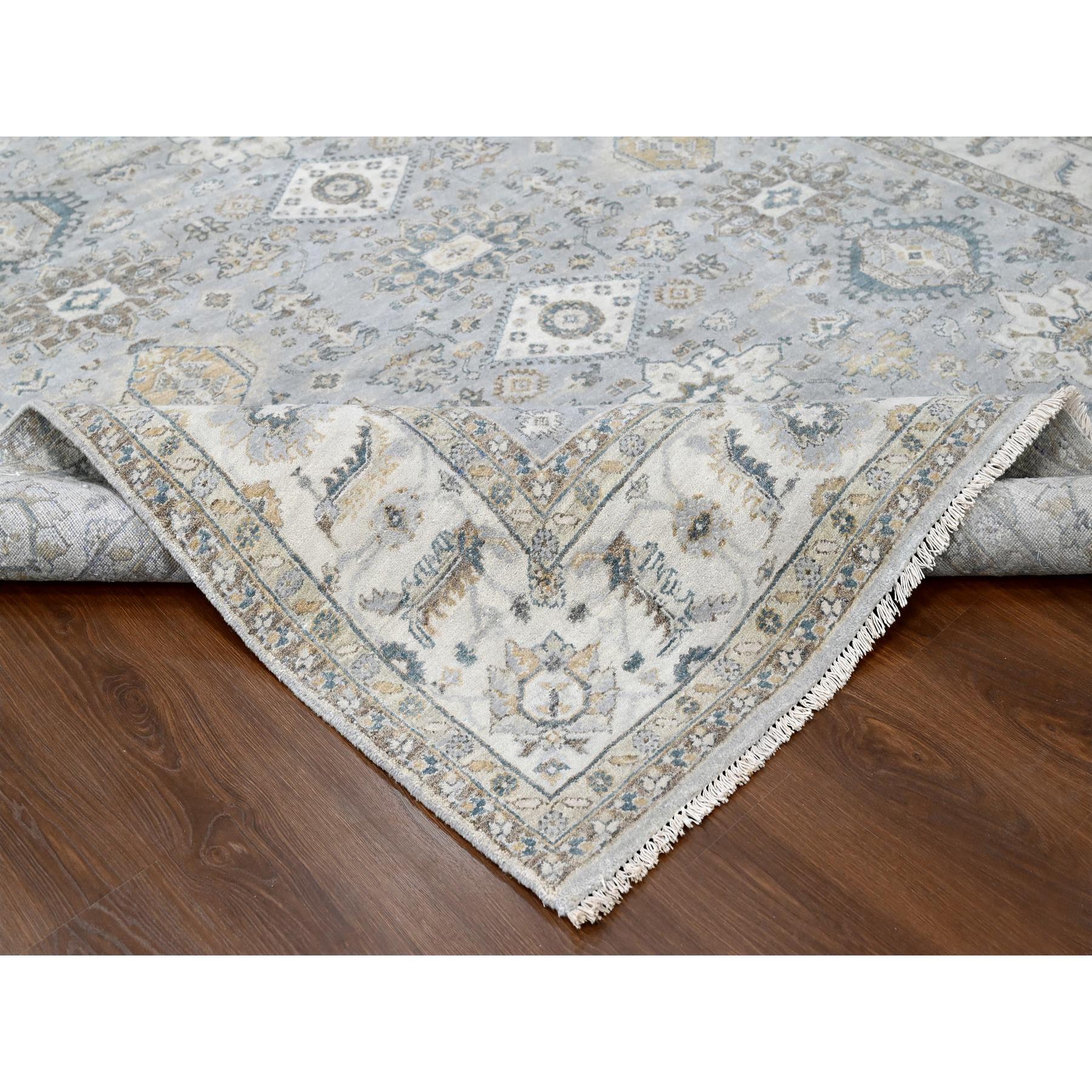8'x10'1" Cloud Gray, Karajeh and Geometric Design, Organic Wool, Hand Knotted, Oriental Rug Sh10066
