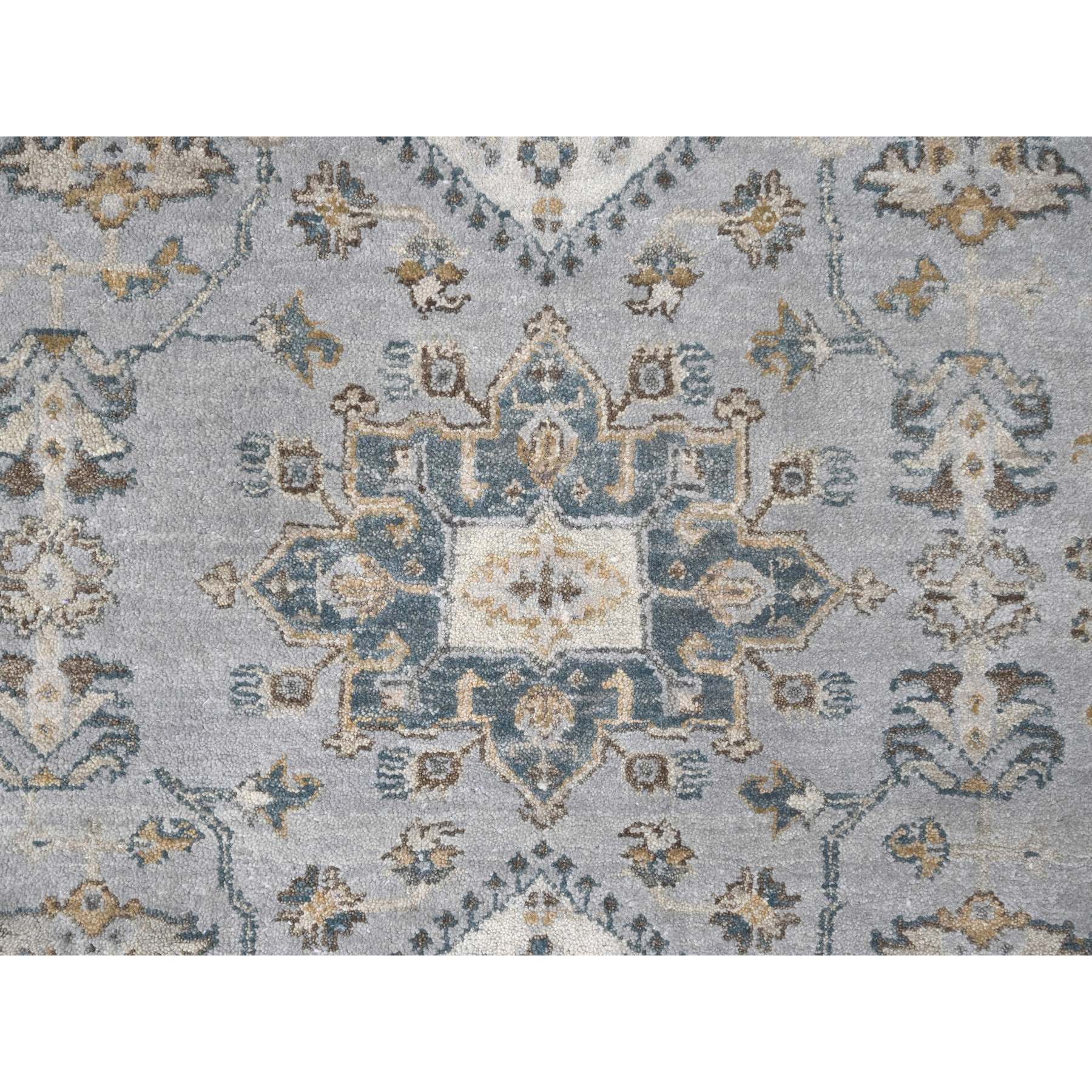 8'x10'1" Cloud Gray, Karajeh and Geometric Design, Organic Wool, Hand Knotted, Oriental Rug Sh10066
