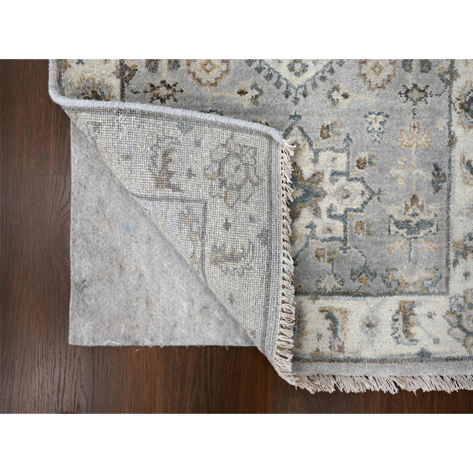 2'9"x14' Medium Gray, Hand Knotted, Karajeh and Geometric Design, Organic Wool, Runner, Oriental Rug Sh10069