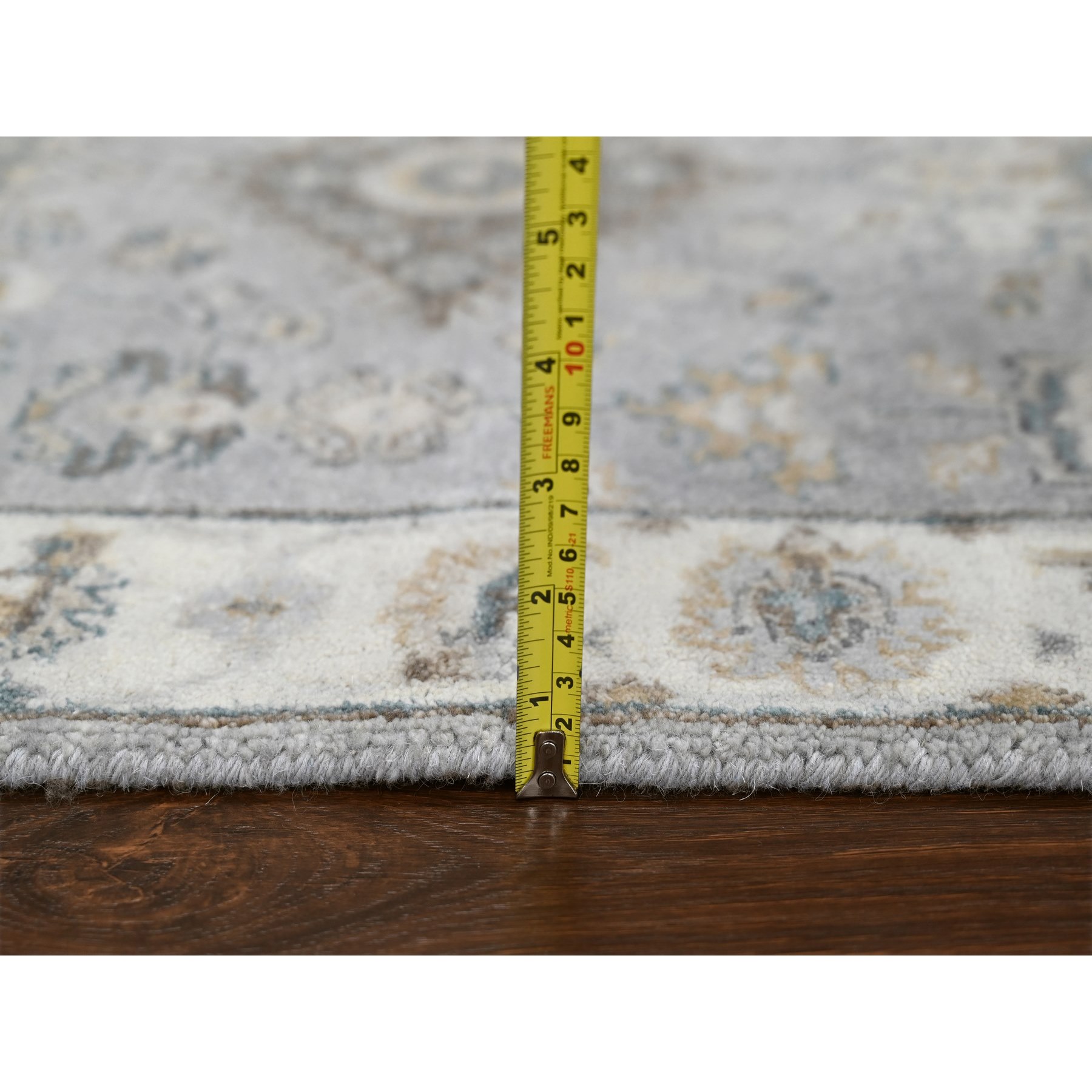 2'9"x14' Medium Gray, Hand Knotted, Karajeh and Geometric Design, Organic Wool, Runner, Oriental Rug Sh10069