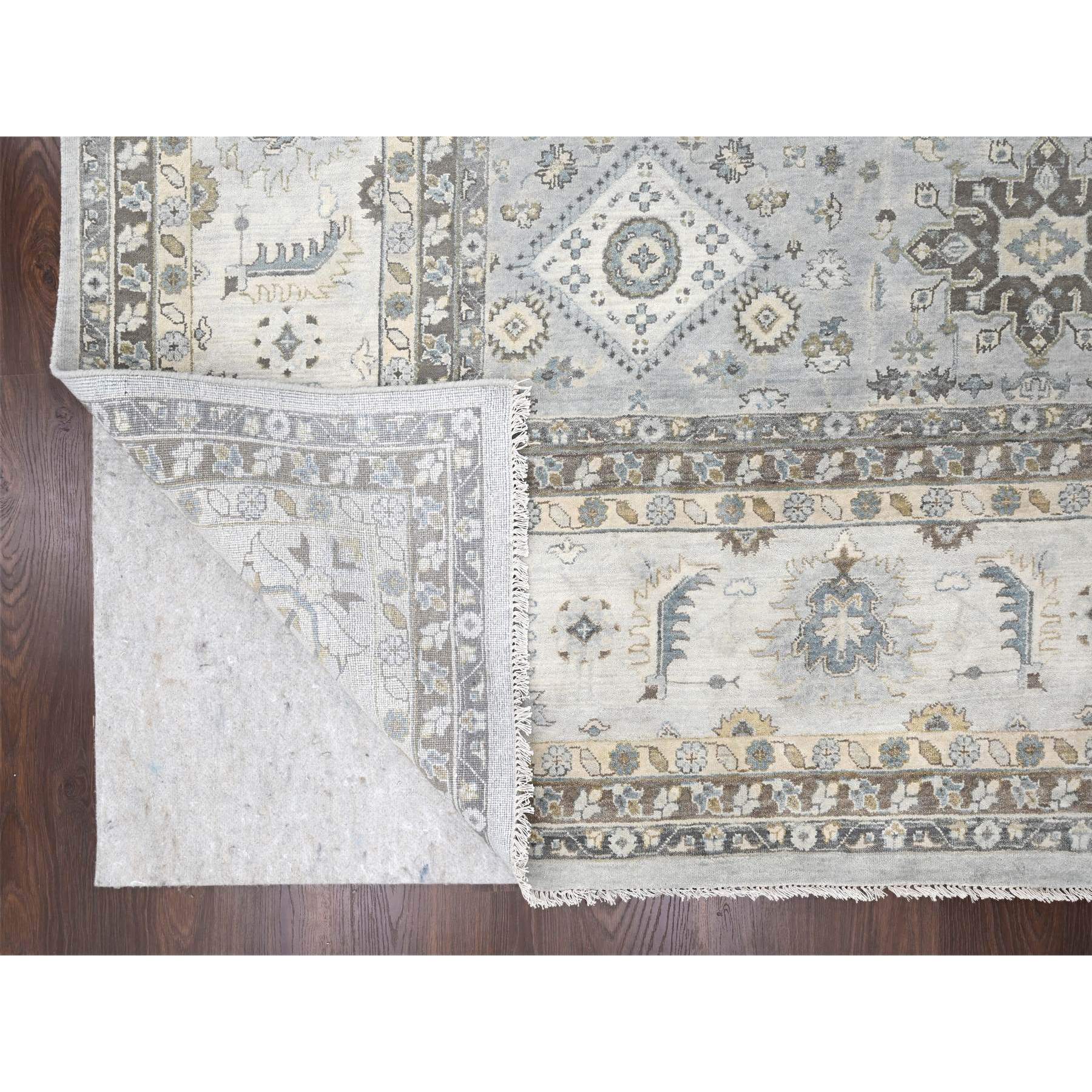 14'x17'9" Chrome Gray, Karajeh and Geometric Design, Hand Knotted, Organic Wool, Oversized, Oriental Rug Sh10070