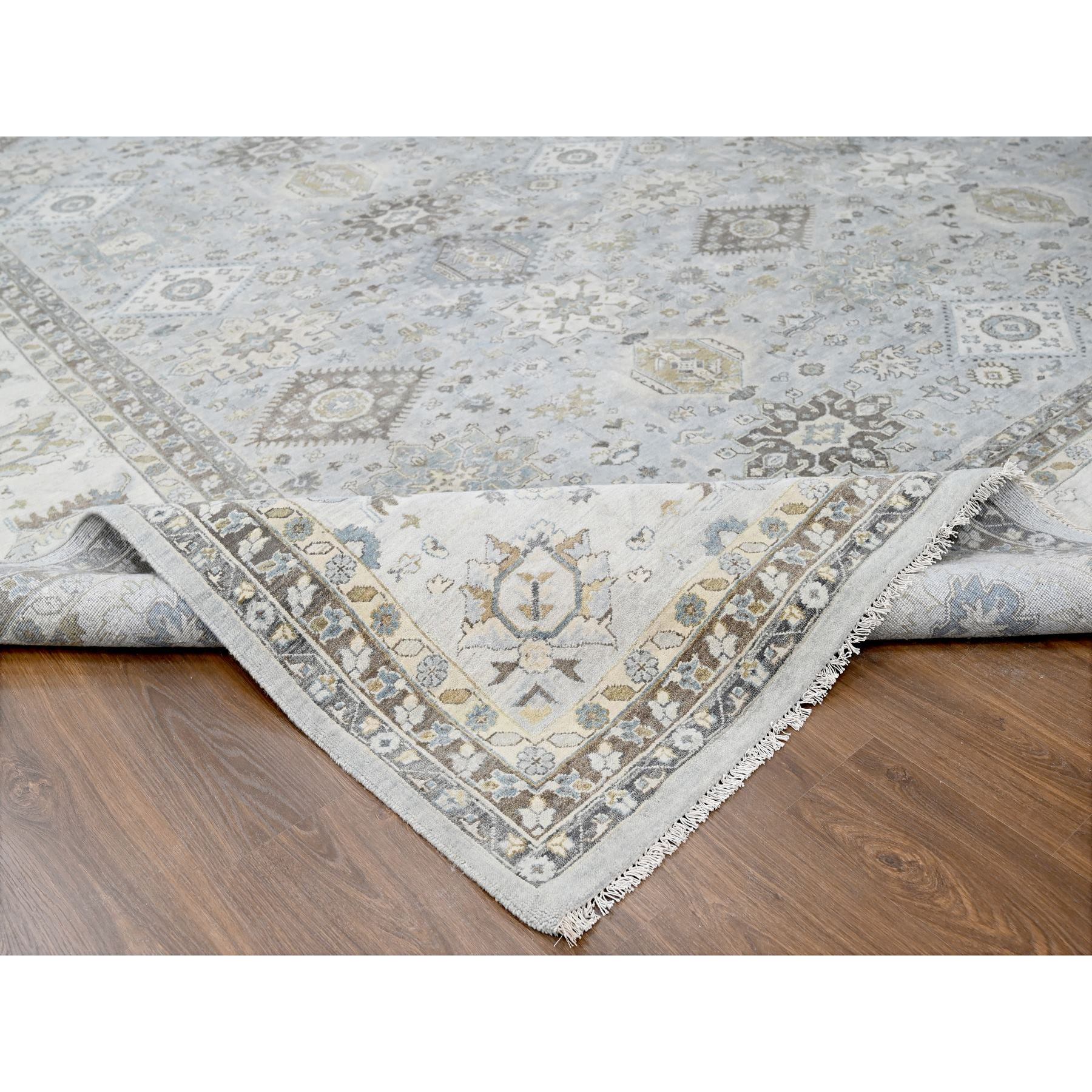 14'x17'9" Chrome Gray, Karajeh and Geometric Design, Hand Knotted, Organic Wool, Oversized, Oriental Rug Sh10070