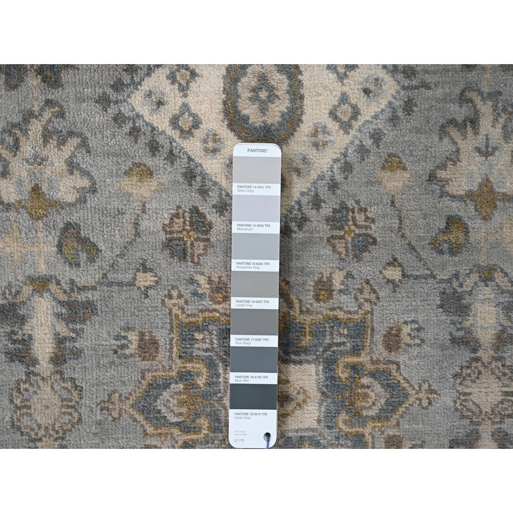 2'6"x11'8" Mist Gray, Karajeh and Geometric Design, Pure Wool, Hand Knotted, Oriental, Runner Rug Sh10071