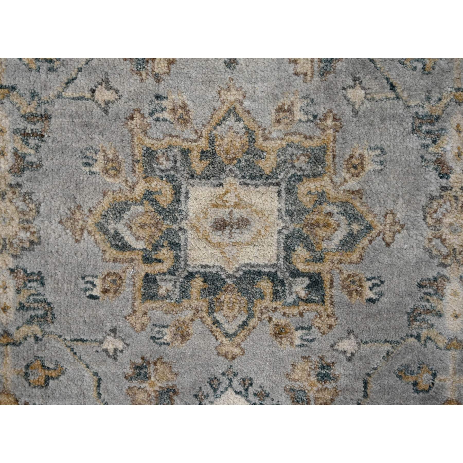 2'6"x11'8" Mist Gray, Karajeh and Geometric Design, Pure Wool, Hand Knotted, Oriental, Runner Rug Sh10071