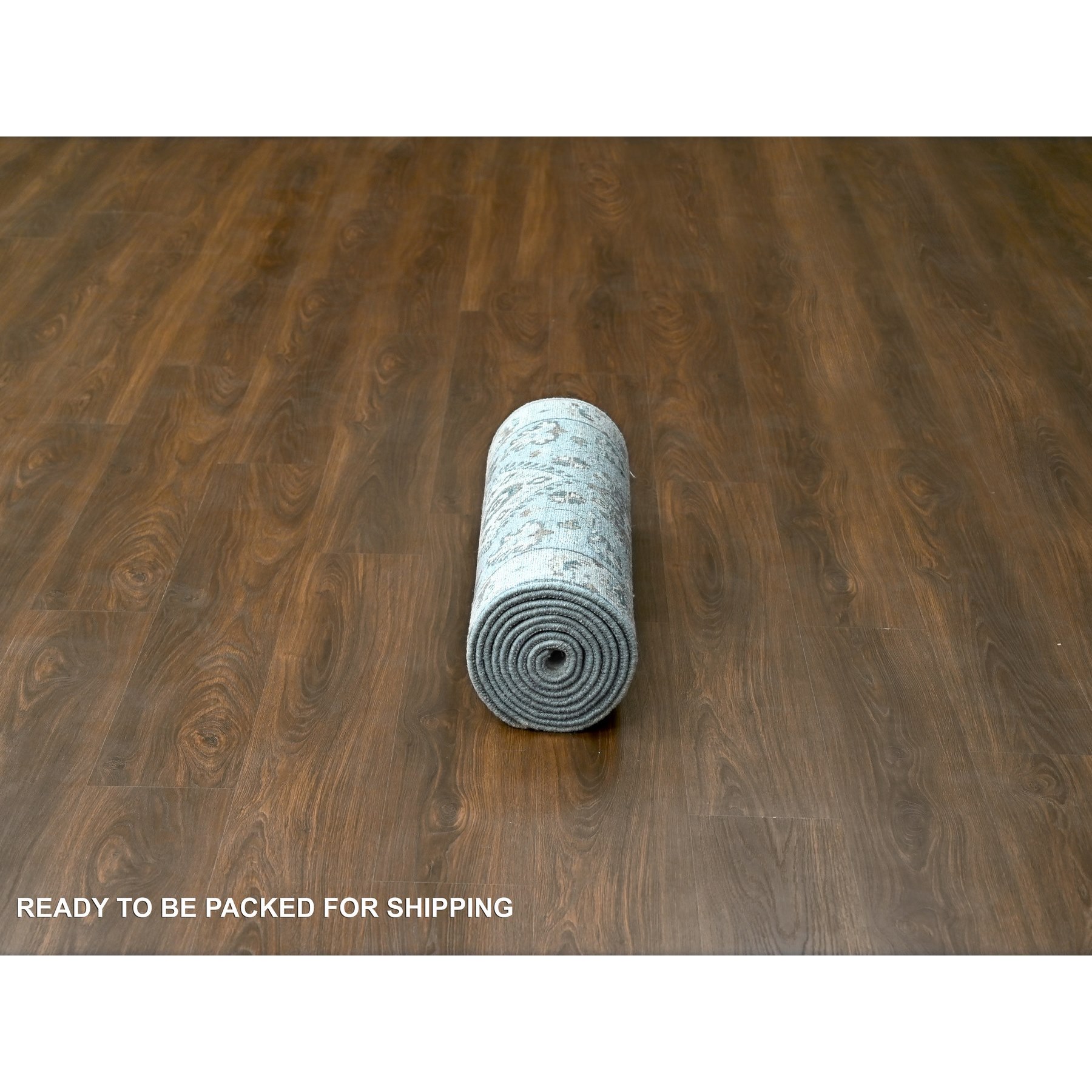 2'6"x11'8" Mist Gray, Karajeh and Geometric Design, Pure Wool, Hand Knotted, Oriental, Runner Rug Sh10071