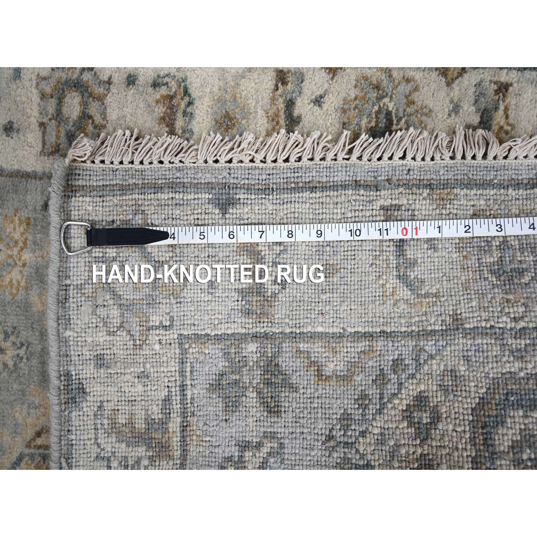 2'6"x11'8" Mist Gray, Karajeh and Geometric Design, Pure Wool, Hand Knotted, Oriental, Runner Rug Sh10071