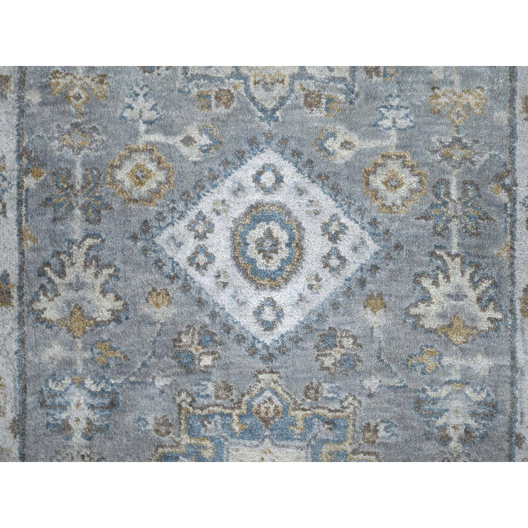 2'7"x9'9" Cloud Gray, Organic Wool, Karajeh and Geometric Design, Hand Knotted, Runner, Oriental Rug Sh10073