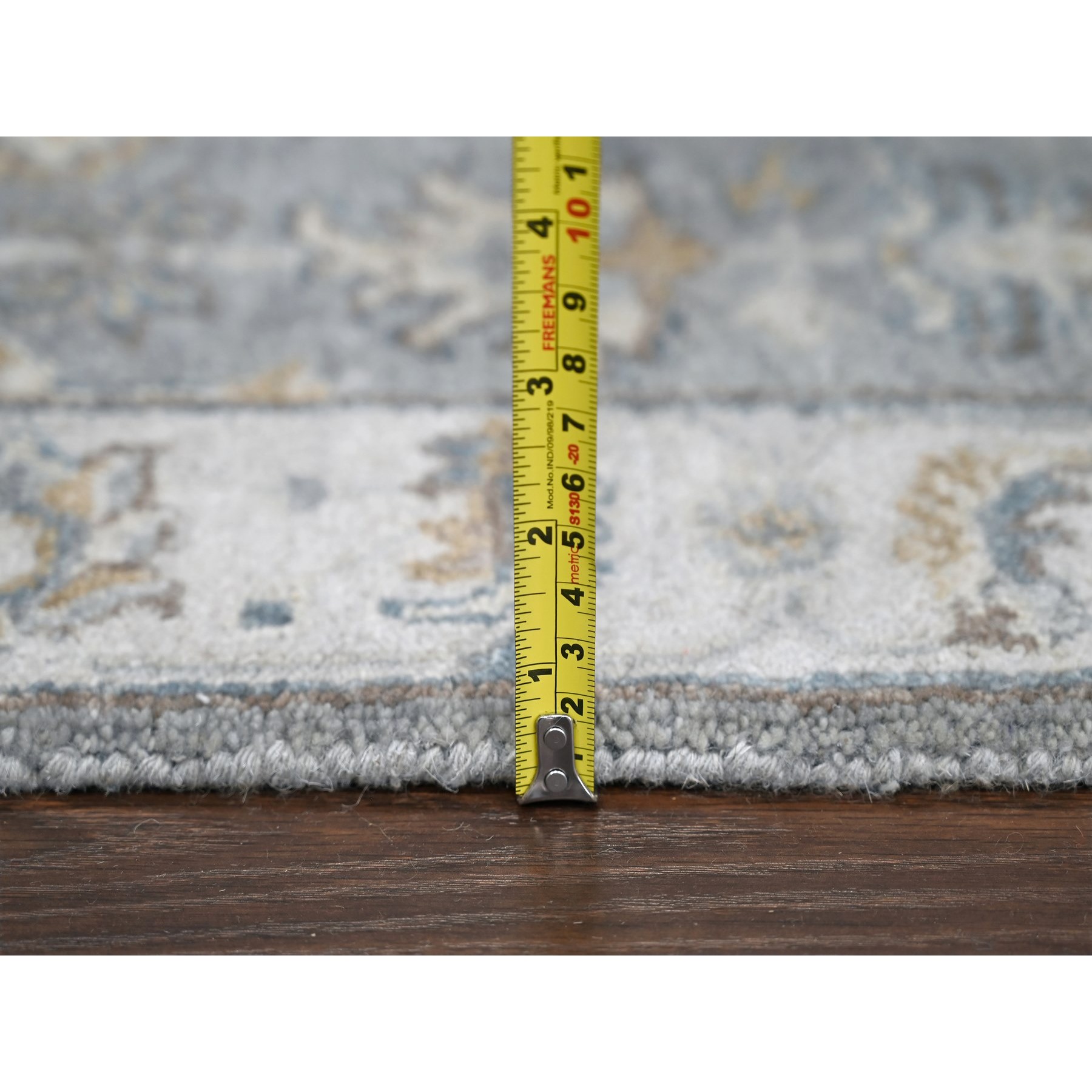 2'7"x9'9" Cloud Gray, Organic Wool, Karajeh and Geometric Design, Hand Knotted, Runner, Oriental Rug Sh10073