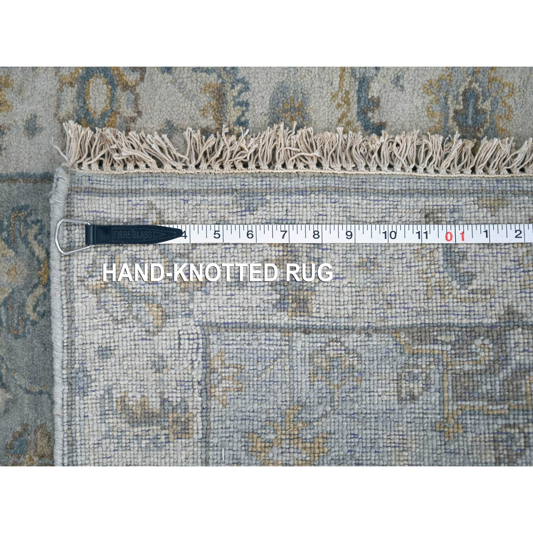 2'7"x9'9" Cloud Gray, Organic Wool, Karajeh and Geometric Design, Hand Knotted, Runner, Oriental Rug Sh10073