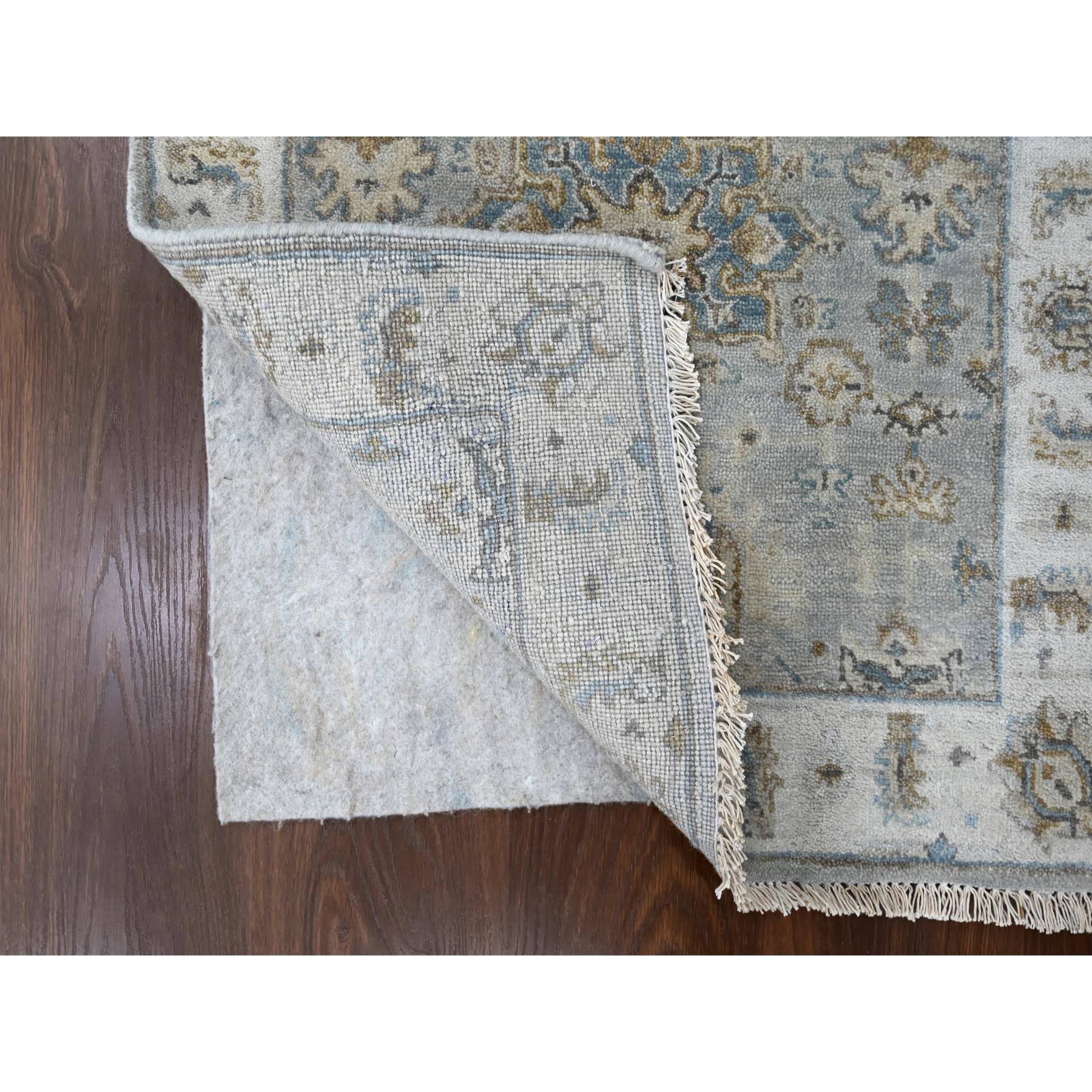 2'6"x18' Misty Gray, Karajeh and Geometric Design, Natural Wool, Hand Knotted, XL Runner, Oriental Rug Sh10075