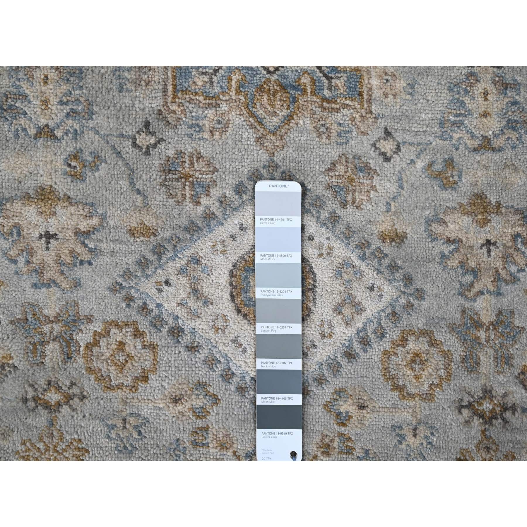2'6"x18' Misty Gray, Karajeh and Geometric Design, Natural Wool, Hand Knotted, XL Runner, Oriental Rug Sh10075