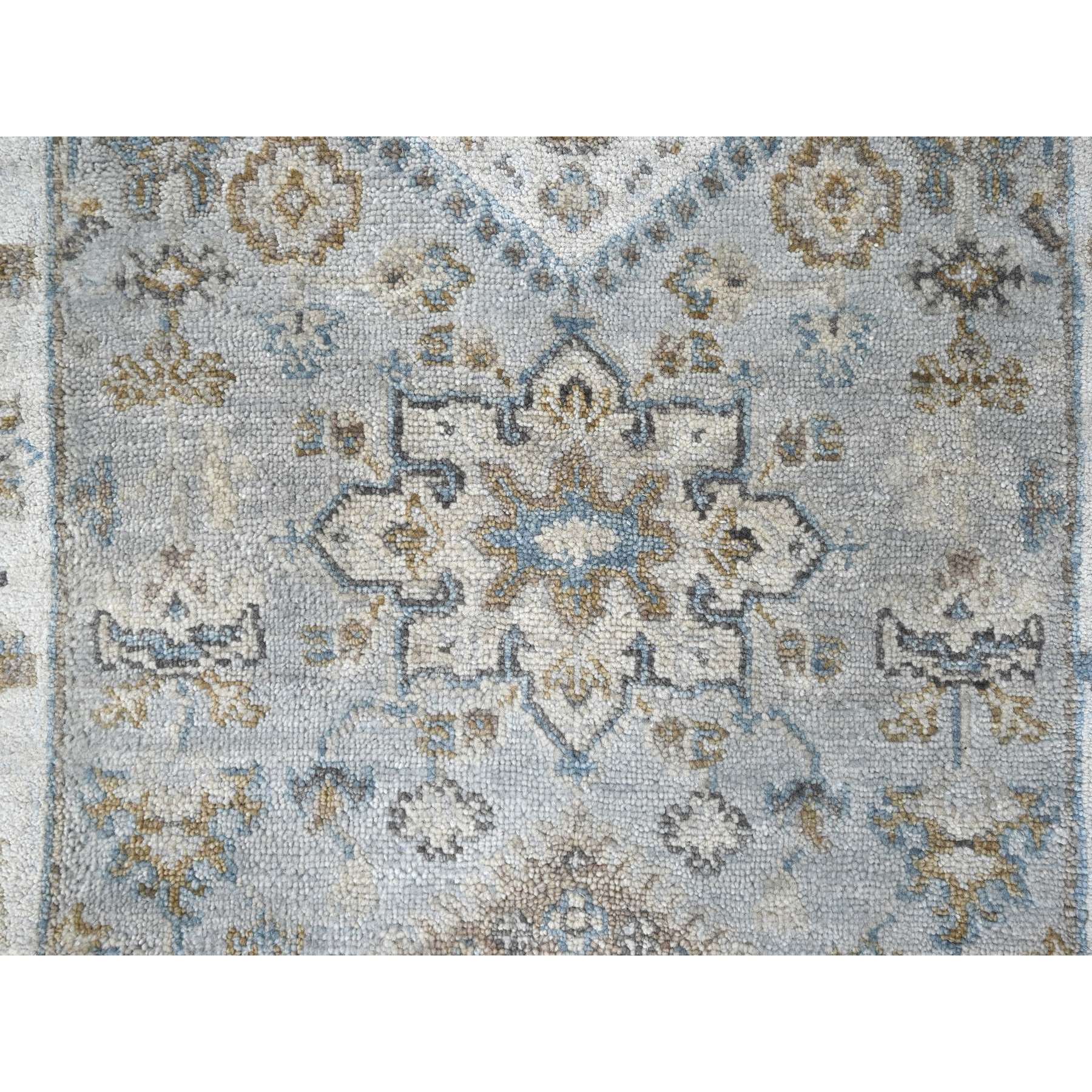 2'6"x18' Misty Gray, Karajeh and Geometric Design, Natural Wool, Hand Knotted, XL Runner, Oriental Rug Sh10075