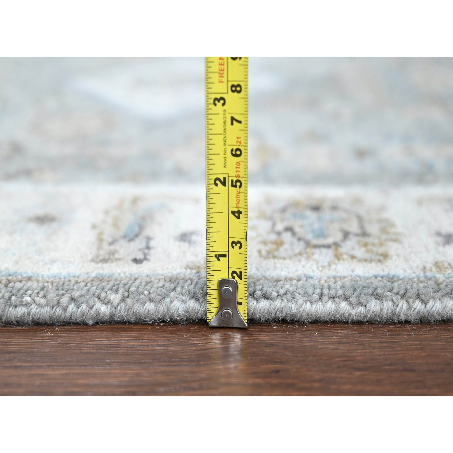 2'6"x18' Misty Gray, Karajeh and Geometric Design, Natural Wool, Hand Knotted, XL Runner, Oriental Rug Sh10075