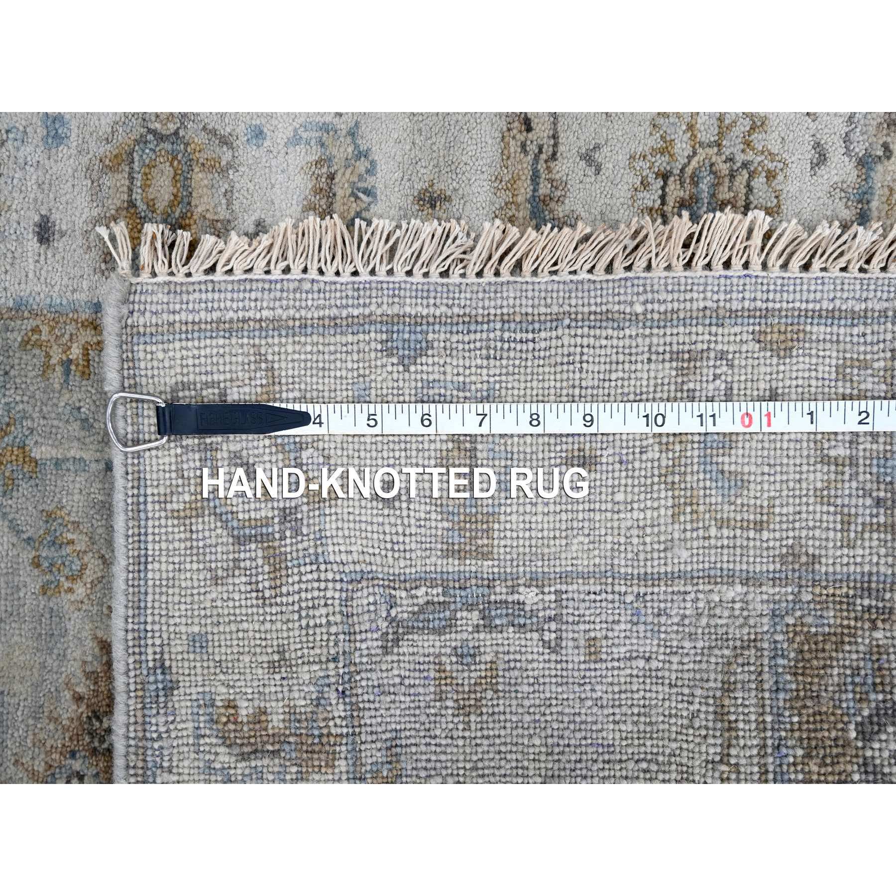 2'6"x18' Misty Gray, Karajeh and Geometric Design, Natural Wool, Hand Knotted, XL Runner, Oriental Rug Sh10075
