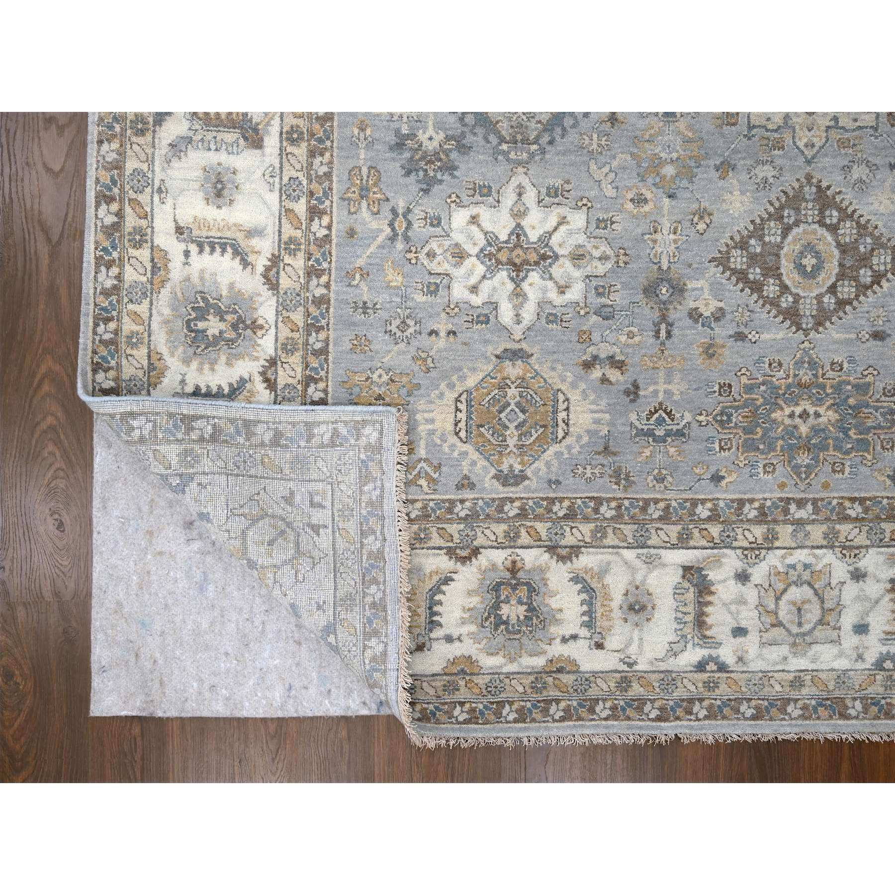 9'1"x12' Medium Gray, Pure Wool, Karajeh and Geometric Design, Hand Knotted, Oriental Rug Sh10076