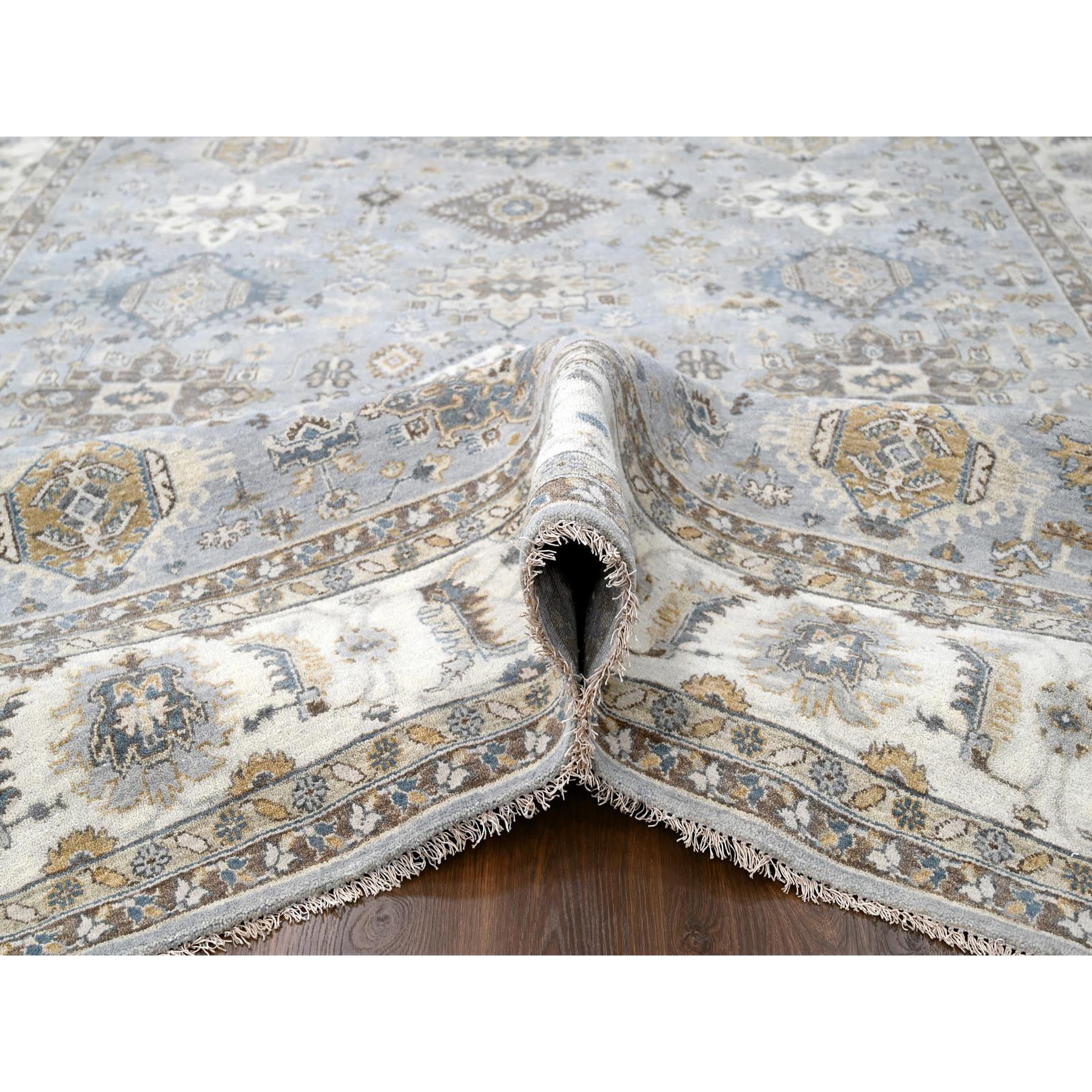 9'1"x12' Medium Gray, Pure Wool, Karajeh and Geometric Design, Hand Knotted, Oriental Rug Sh10076