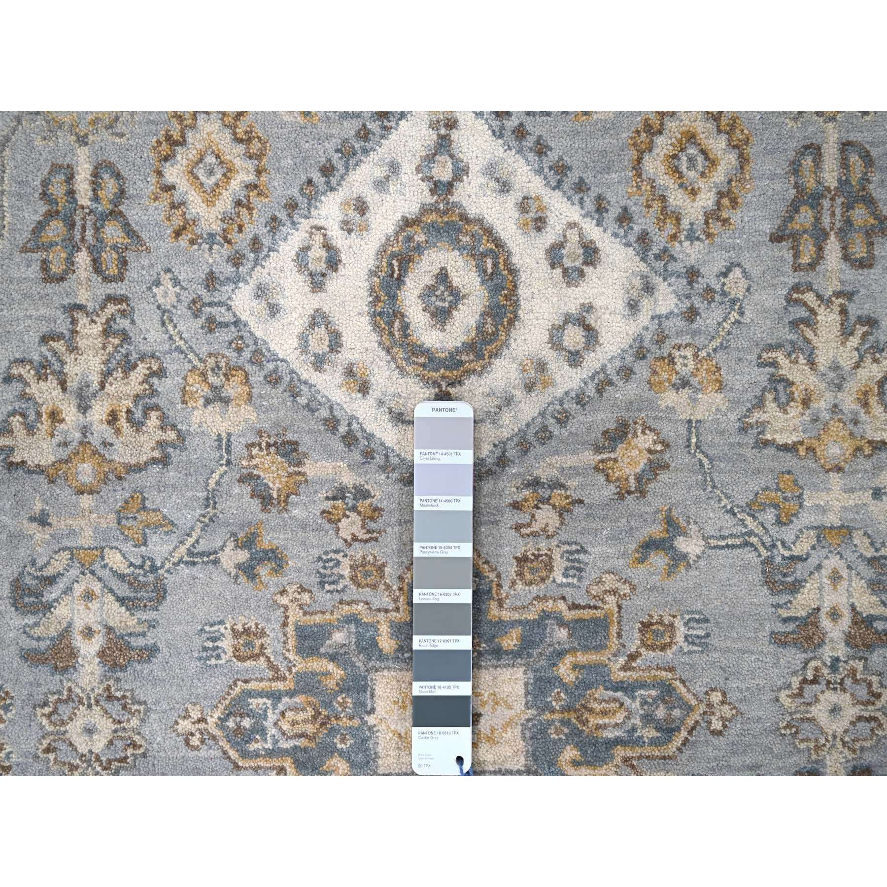 9'1"x12' Medium Gray, Pure Wool, Karajeh and Geometric Design, Hand Knotted, Oriental Rug Sh10076