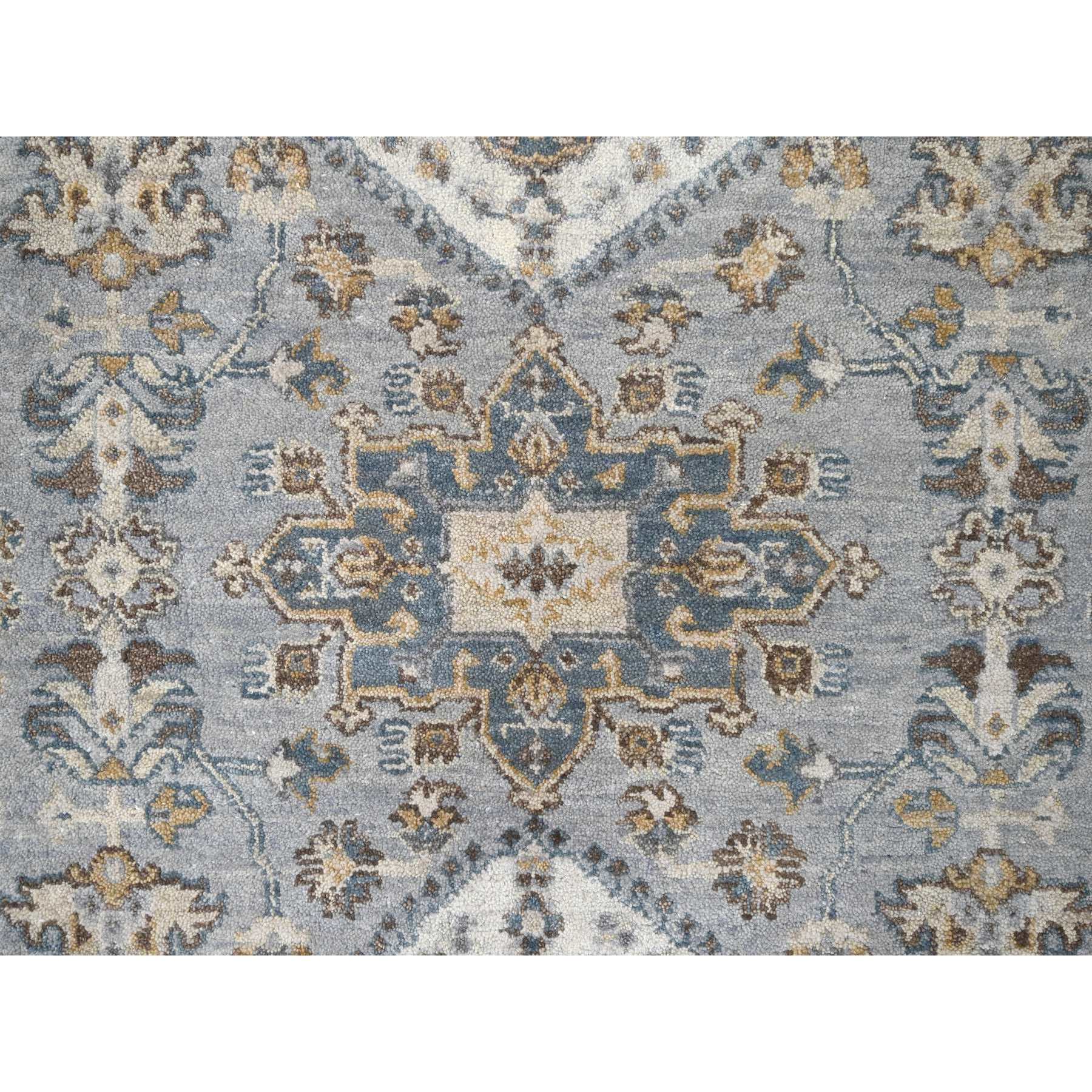 9'1"x12' Medium Gray, Pure Wool, Karajeh and Geometric Design, Hand Knotted, Oriental Rug Sh10076