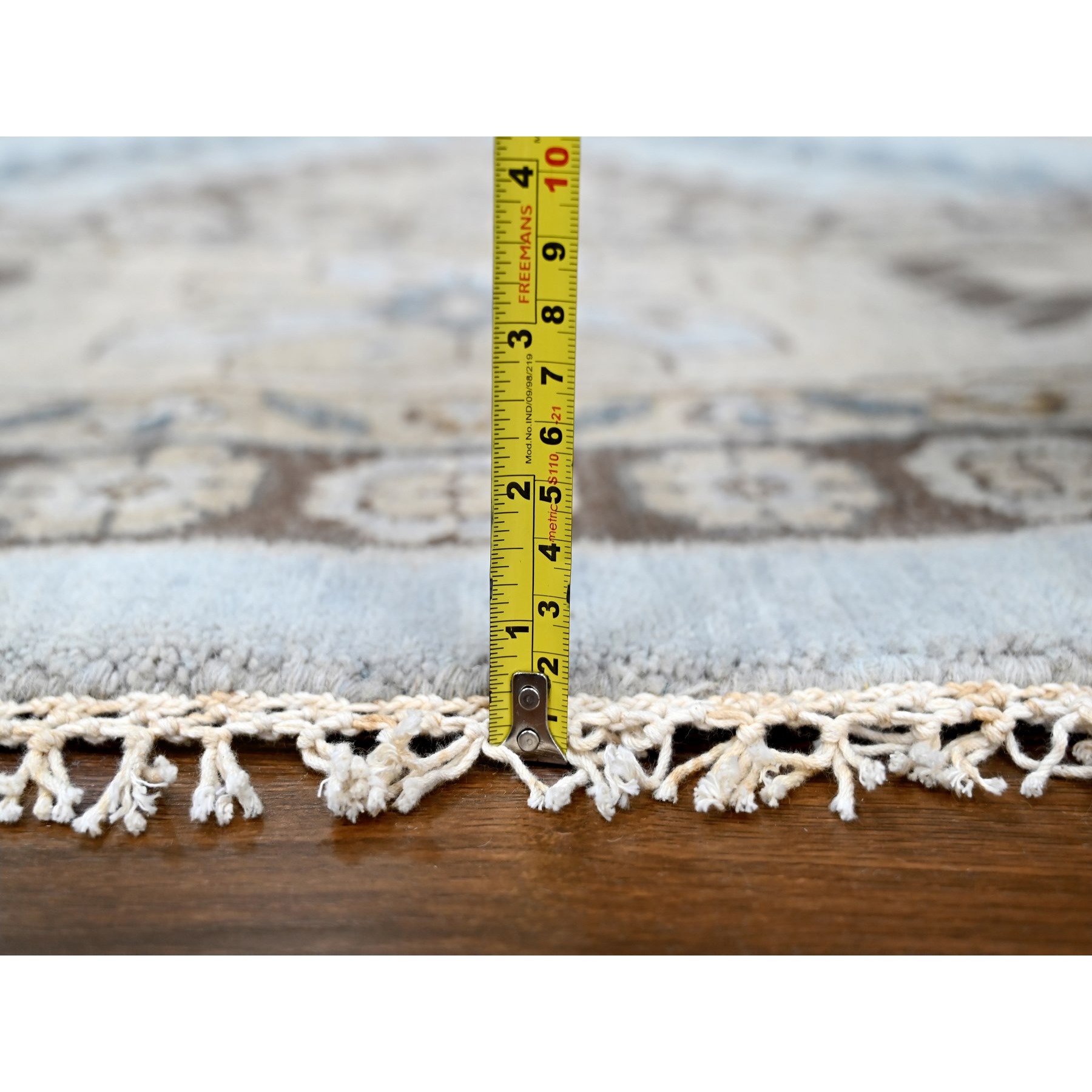 13'10"x13'10" Mist Gray, Hand Knotted, Persian Village Inspired Geometric Elements Design, Natural Dyes, Denser Weave, Pure Wool, Round, Oriental Rug Sh10079