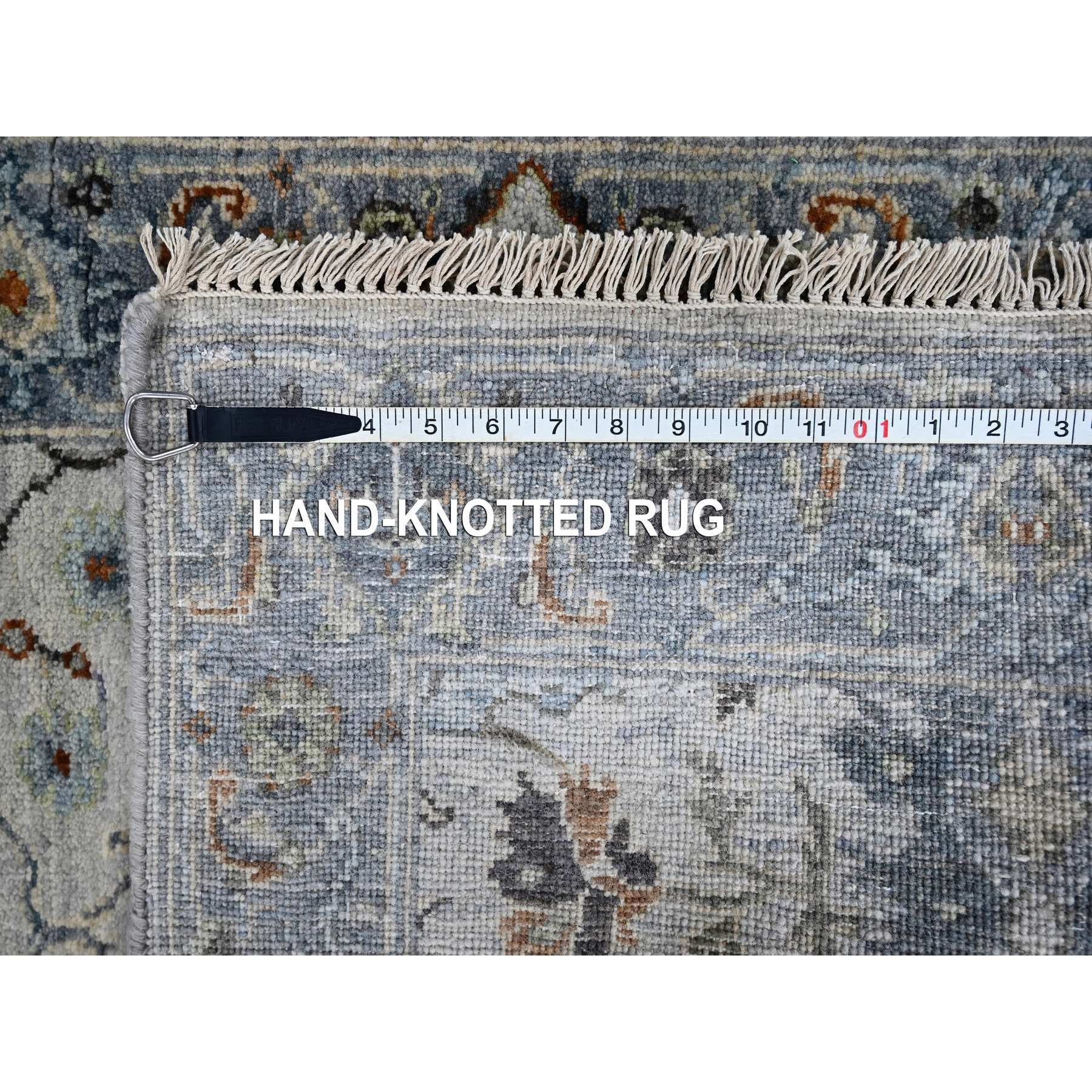 2'7"x5'9" Bone Ivory,  Oushak with Floral Motifs, Pure Wool, Denser Weave, Hand Knotted, Runner, Oriental Rug Sh10081