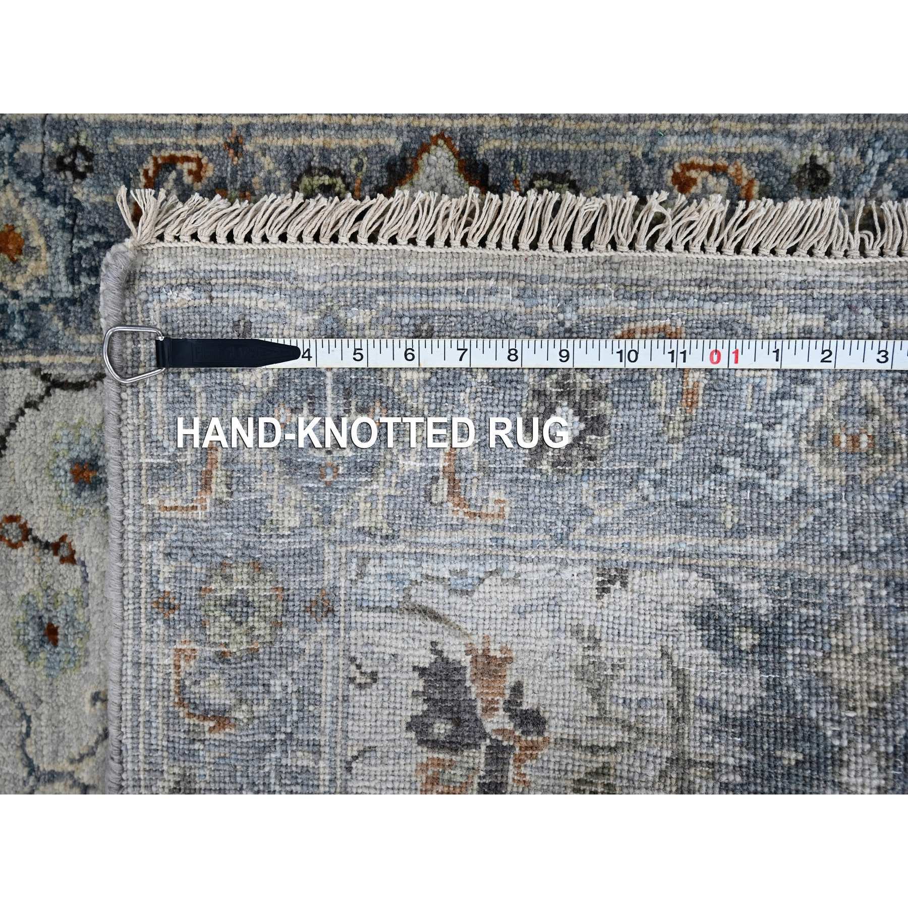 2'5"x5'10" Snow White, Oushak with Floral Motifs, Hand Knotted, Denser Weave, Natural Wool, Runner, Oriental Rug Sh10084
