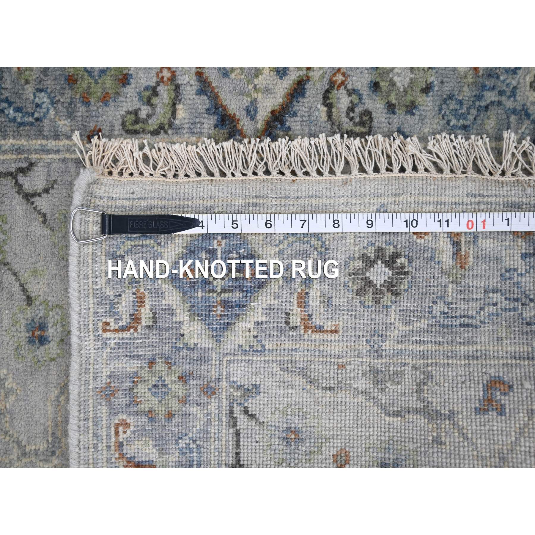 2'6"x11'9" Powder White, Oushak with Floral Motifs, Denser Weave, Hand Knotted, Pure Wool, Runner, Oriental Rug Sh10086