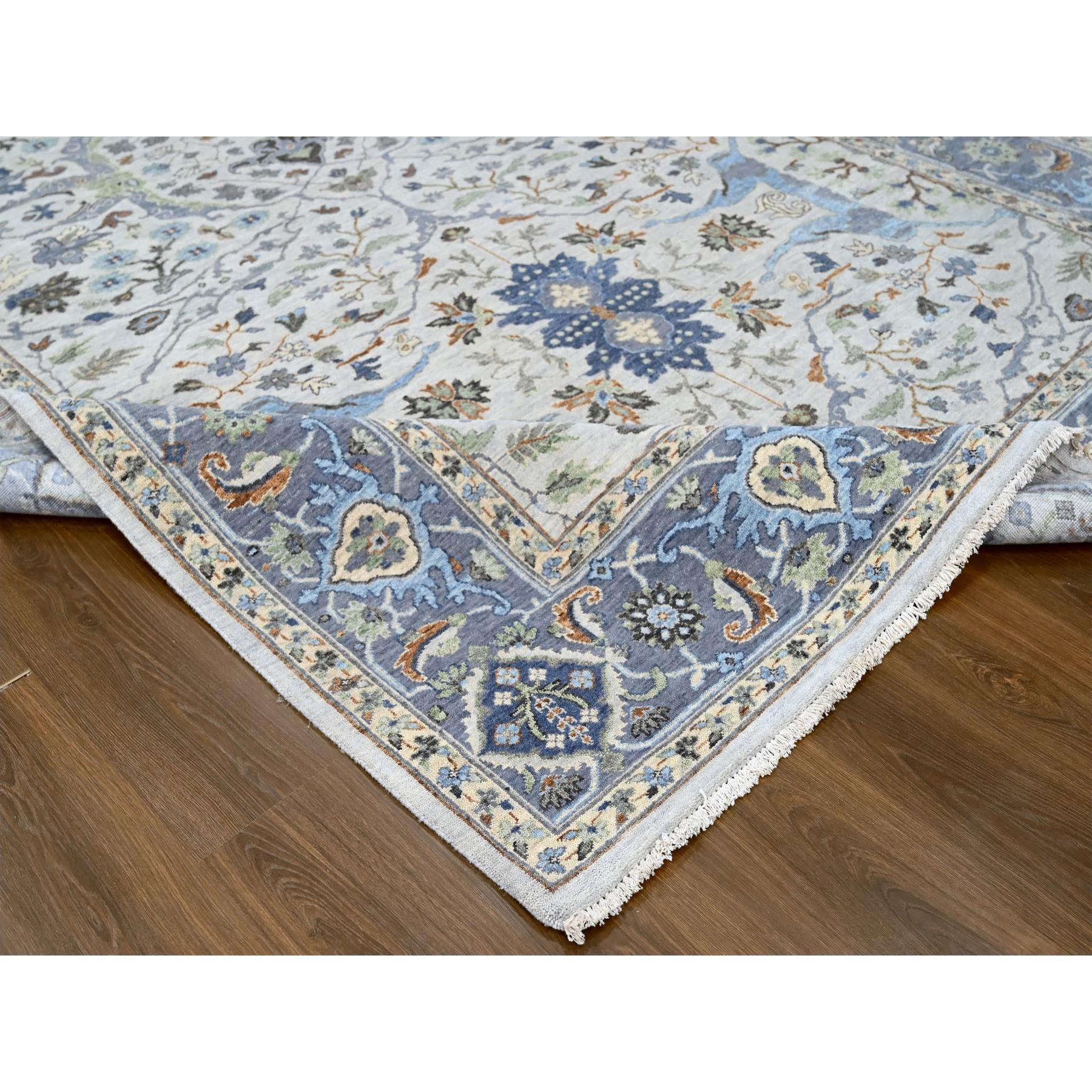 8'x13'9" Daisy White, Denser Weave, Oushak with Floral Motifs, Hand Knotted, Natural Wool, Wide Gallery Size, Oriental Rug Sh10087