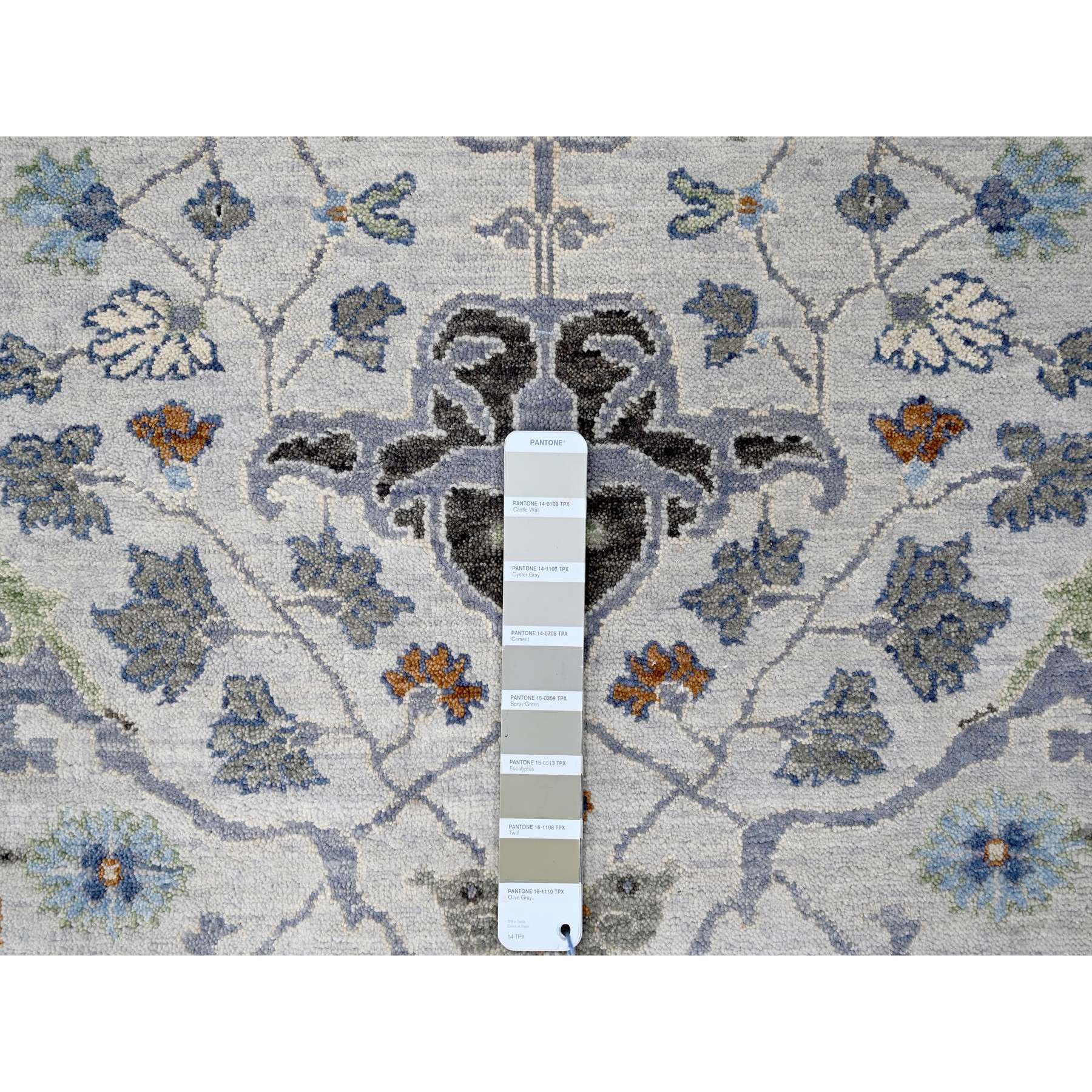 8'x13'9" Daisy White, Denser Weave, Oushak with Floral Motifs, Hand Knotted, Natural Wool, Wide Gallery Size, Oriental Rug Sh10087